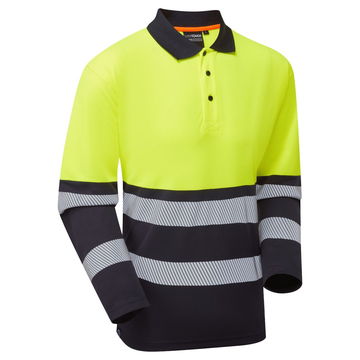 Supertouch Blue Sphere - Essentials Hi-Vis Eco Yellow/Navy CoolAir Long Sleeve Polo, image 2