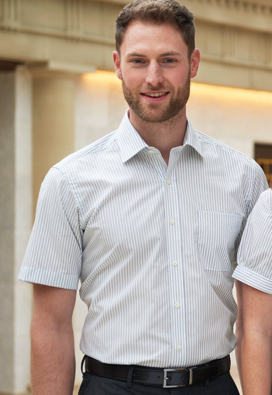Brook Taverner Roccella Shirt in White/Grey Stripe, image 3