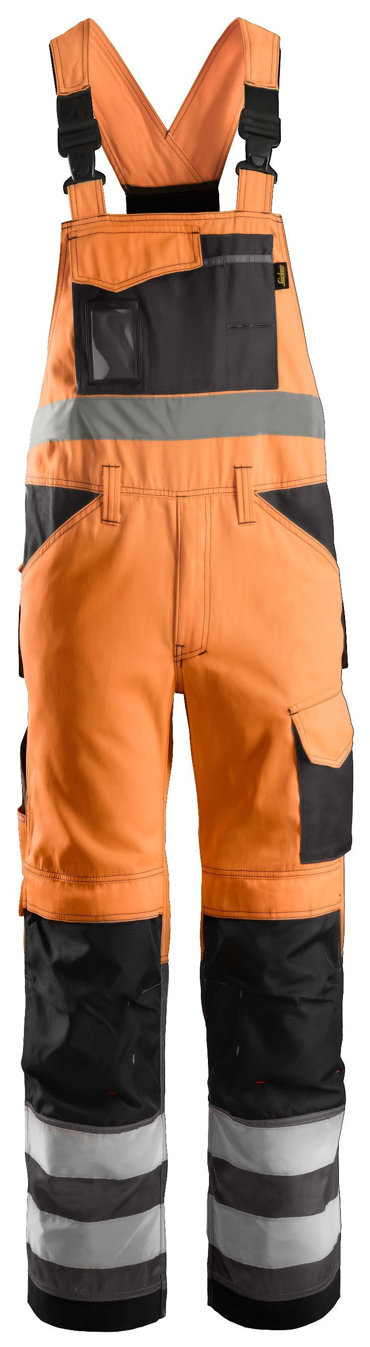 Snickers Workwear High-Vis Bib & Brace Trousers Class 2 in Hi-Vis Orange/Muted Black