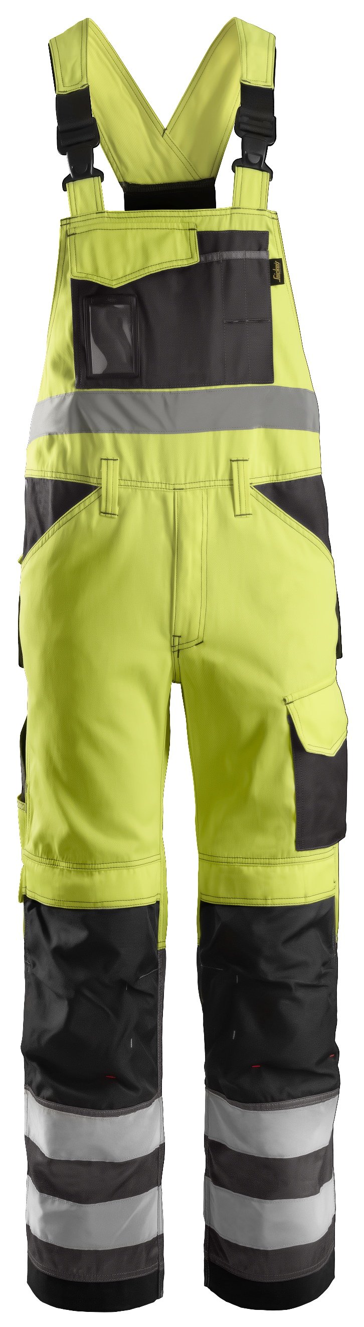 Snickers Workwear High-Vis Bib & Brace Trousers Class 2 in Hi-Vis Yellow/Muted Black