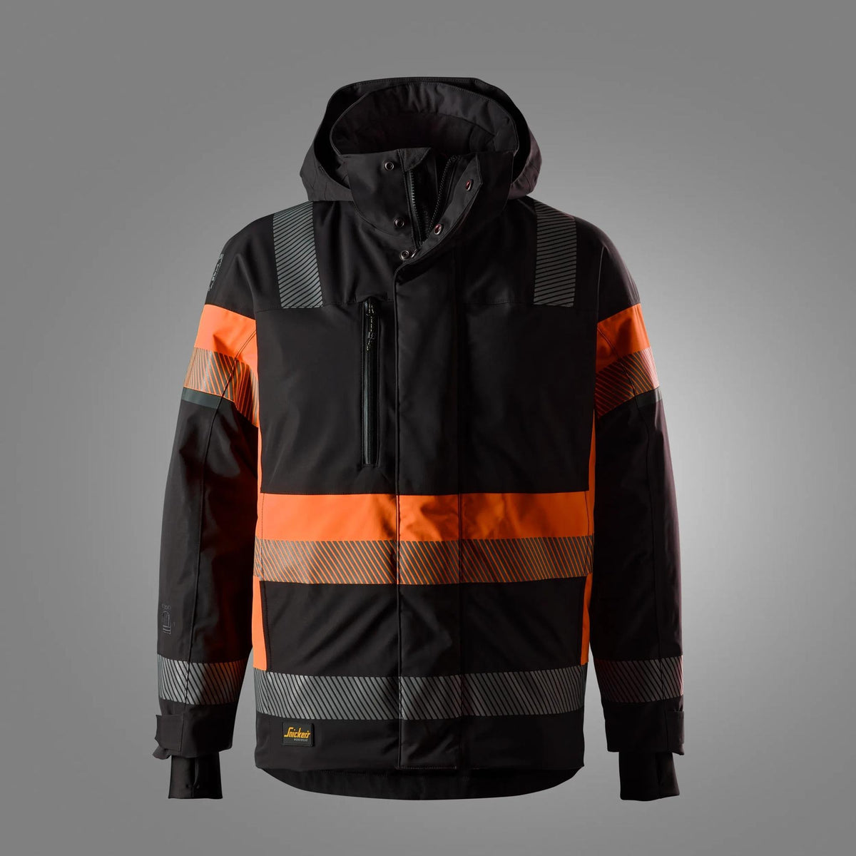 Snickers Workwear High-Vis Class 1 Waterproof Stretch Jacket in Black/Hi-Vis Orange