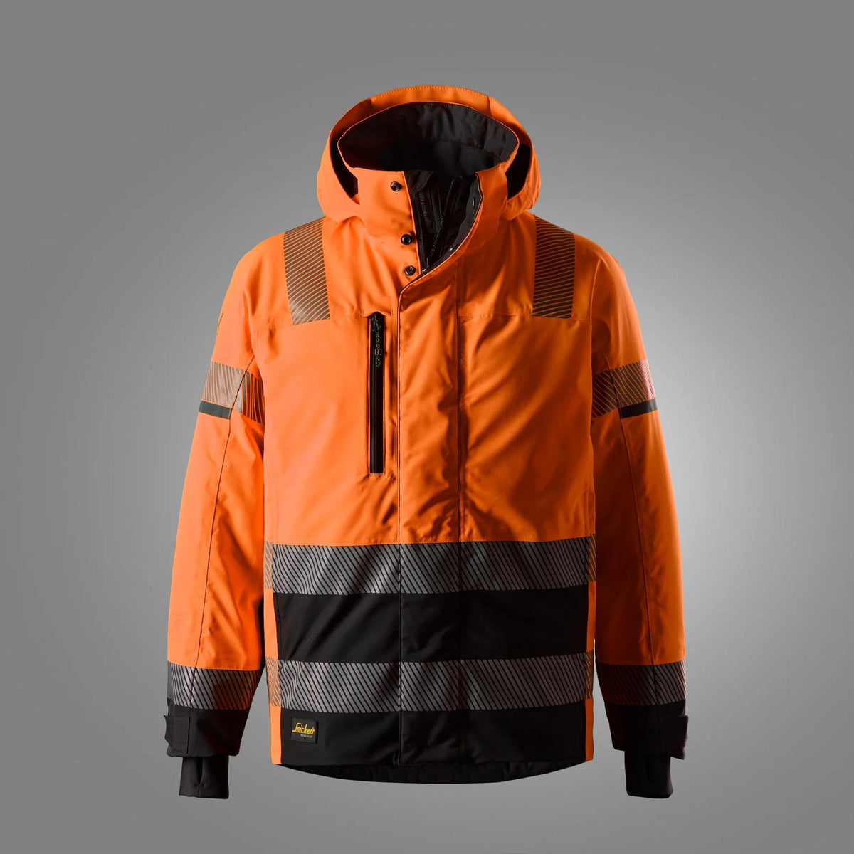 Snickers Workwear High-Vis Class 3 Waterproof Stretch Jacket in Hi-Vis Orange/Black