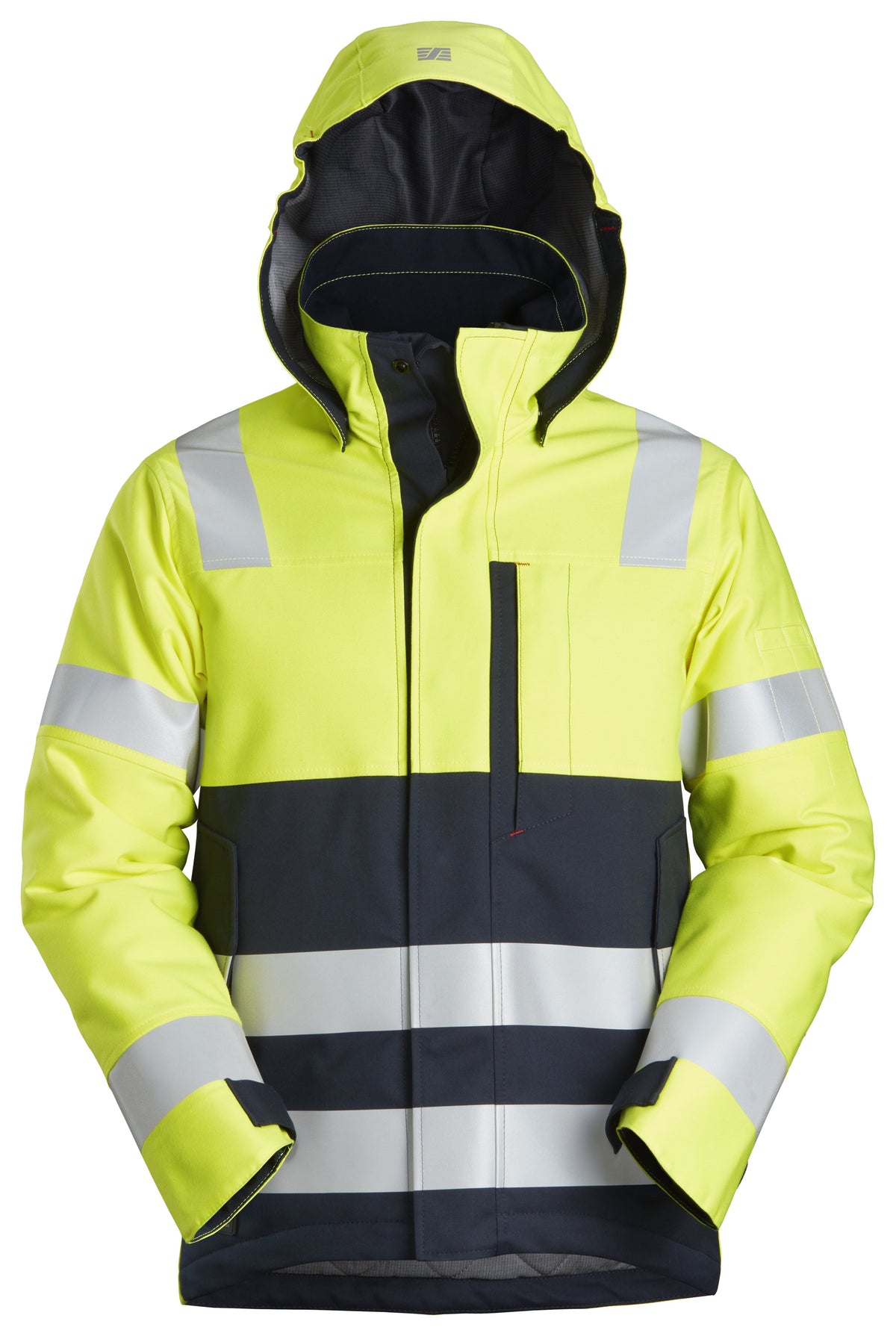Snickers Workwear ProtecWork, Insulated Hood Jacket, High-Vis Class 3 in Hi-Vis Yellow/Navy