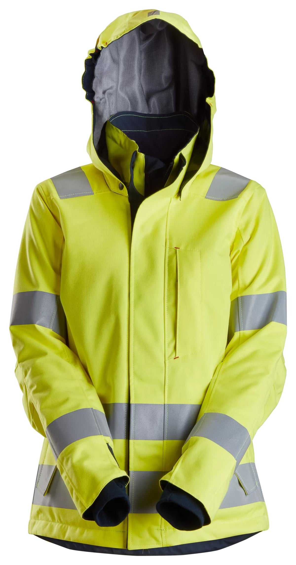 Snickers Workwear ProtecWork, Women's Waterproof Insulated Hood Jacket, High-Vis Class 3 in Hi-Vis Yellow/Navy