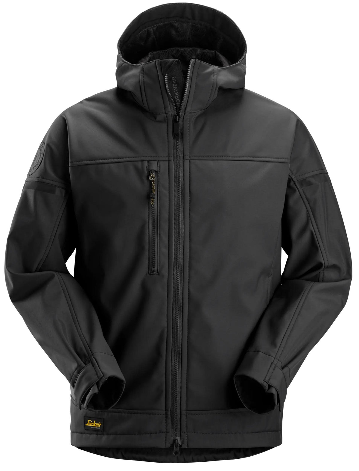 Snickers Workwear AllroundWork, Hooded Softshell Stretch Jacket in Black/Black
