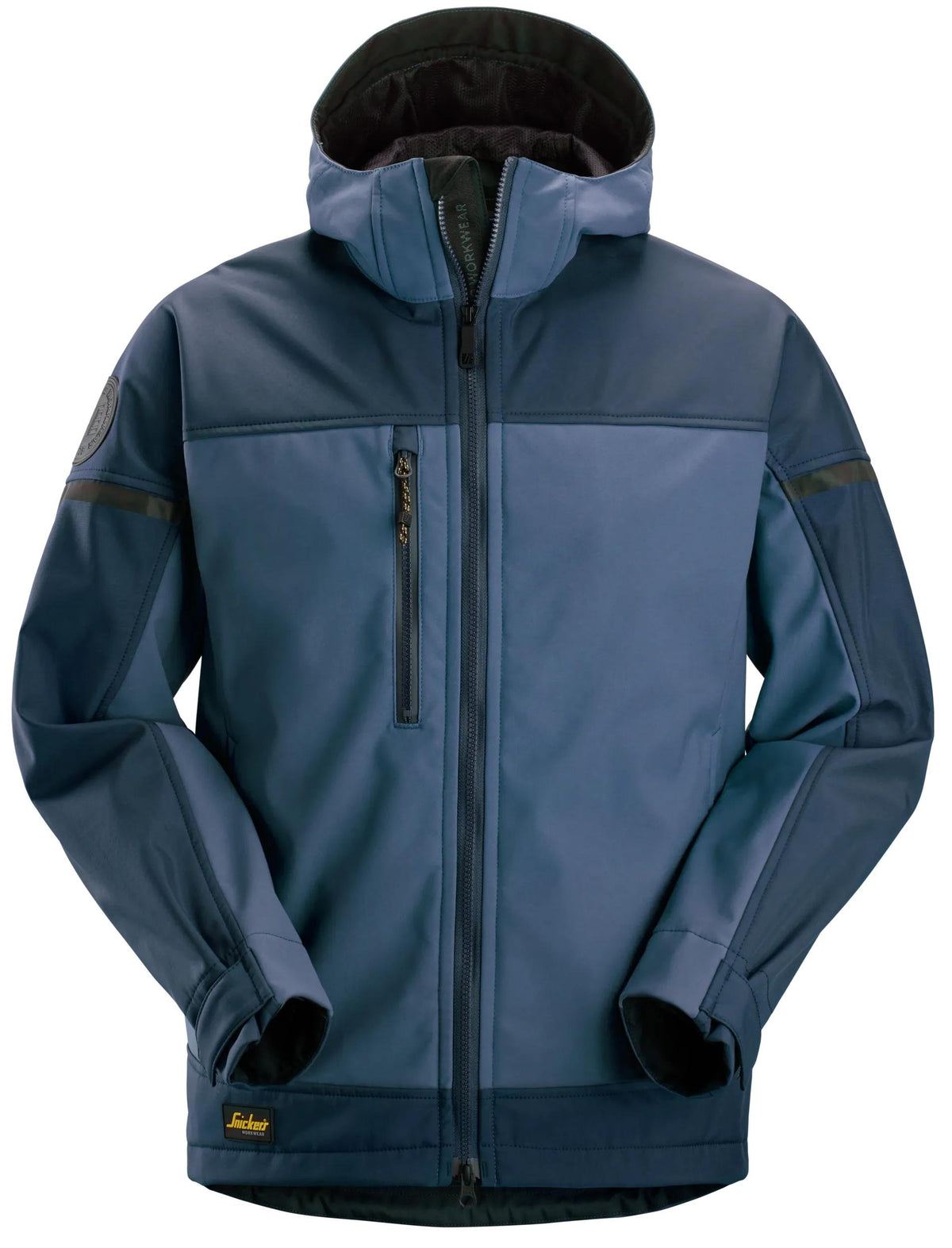 Snickers Workwear AllroundWork, Hooded Softshell Stretch Jacket in Navy/Dark Navy