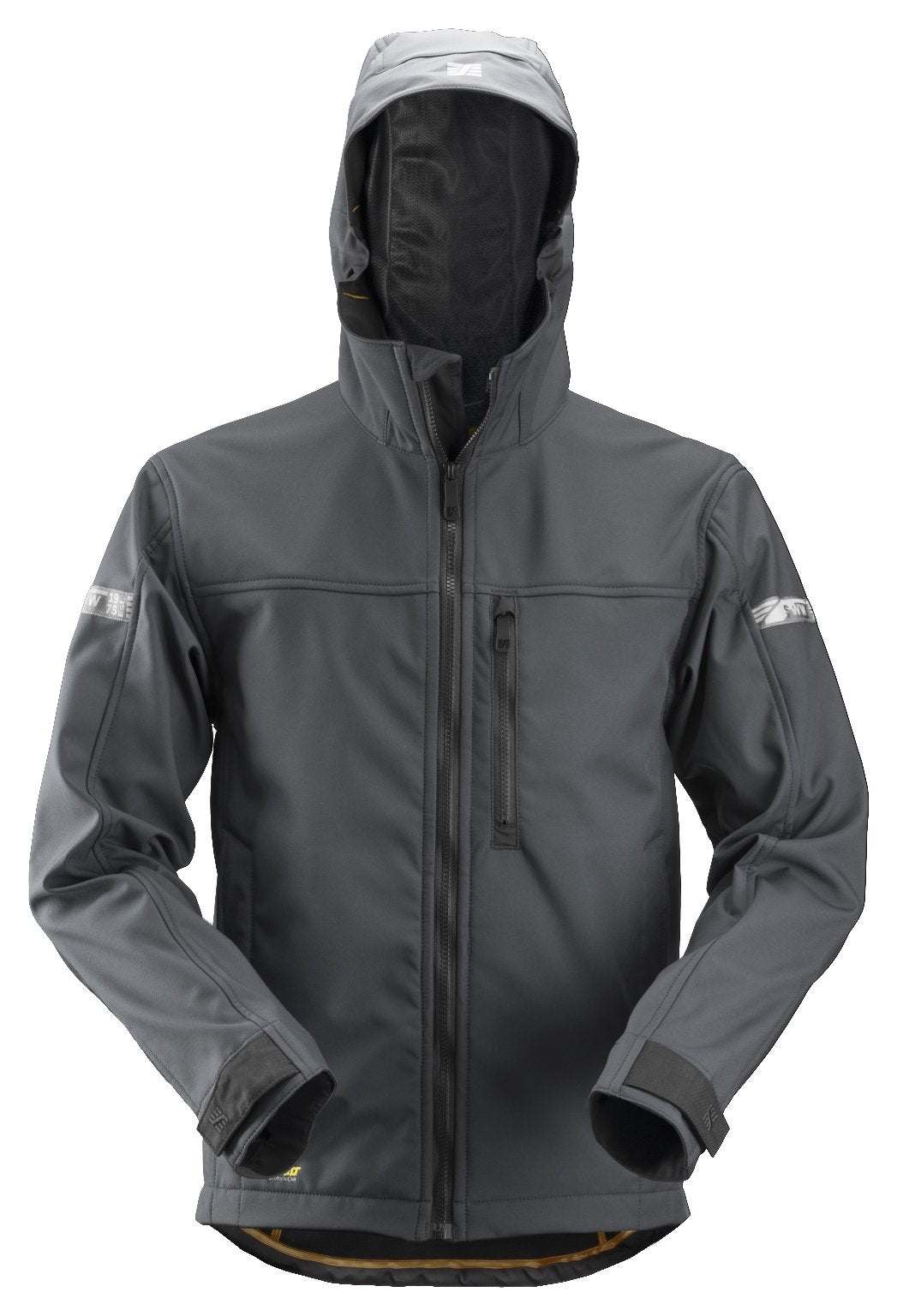 Snickers Workwear AllroundWork, Softshell Jacket with Hood in Steel Grey/Black