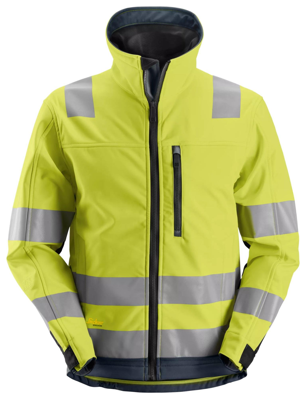 Snickers Workwear High-Vis Class 3, Softshell Jacket in Hi-Vis Yellow/Navy