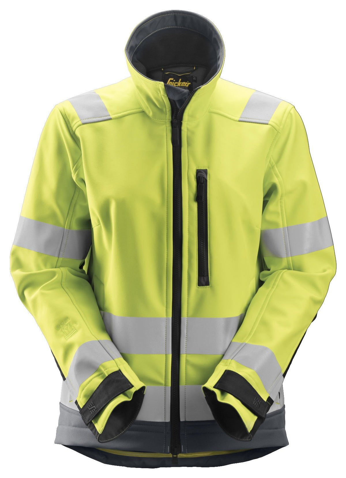 Snickers Workwear High-Vis Class 2/3, Women's Softshell Jacket in Hi-Vis Yellow/Steel Grey