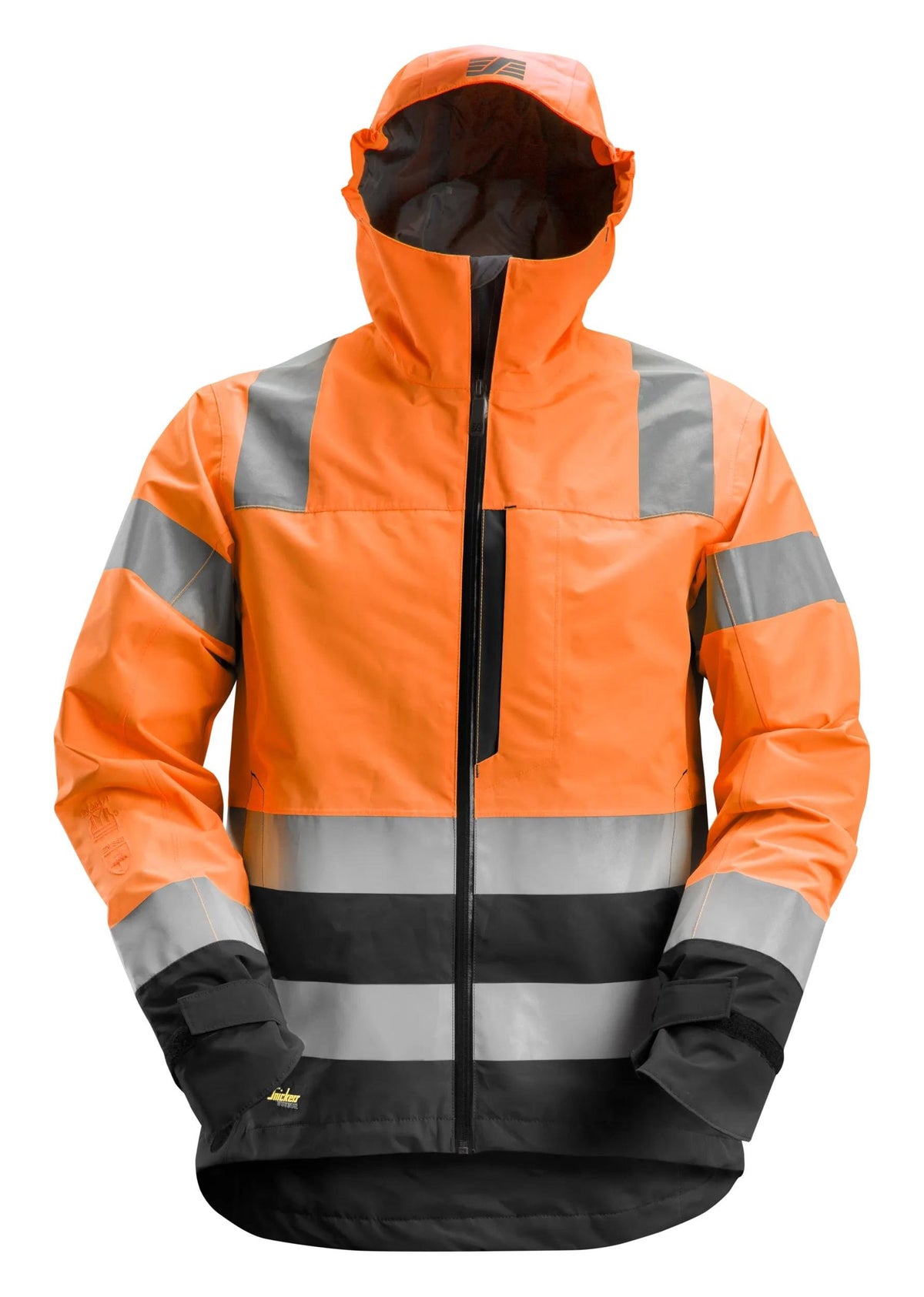 Snickers Workwear High-Vis Class 3, Waterproof Shell Jacket in Hi-Vis Orange/Black