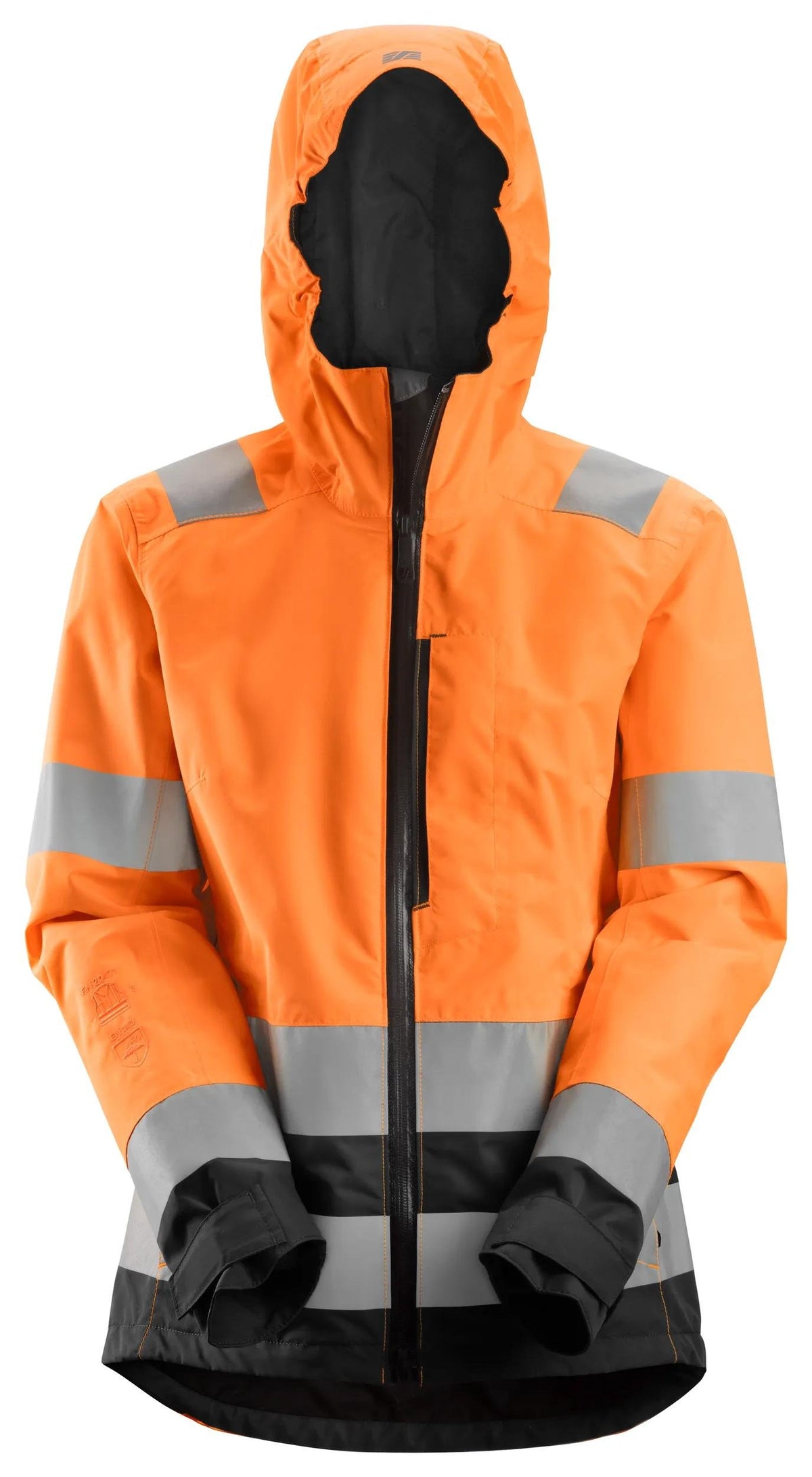 Snickers Workwear High-Vis Class 2/3, Women's Waterproof Shell Jacket in Hi-Vis Orange/Black