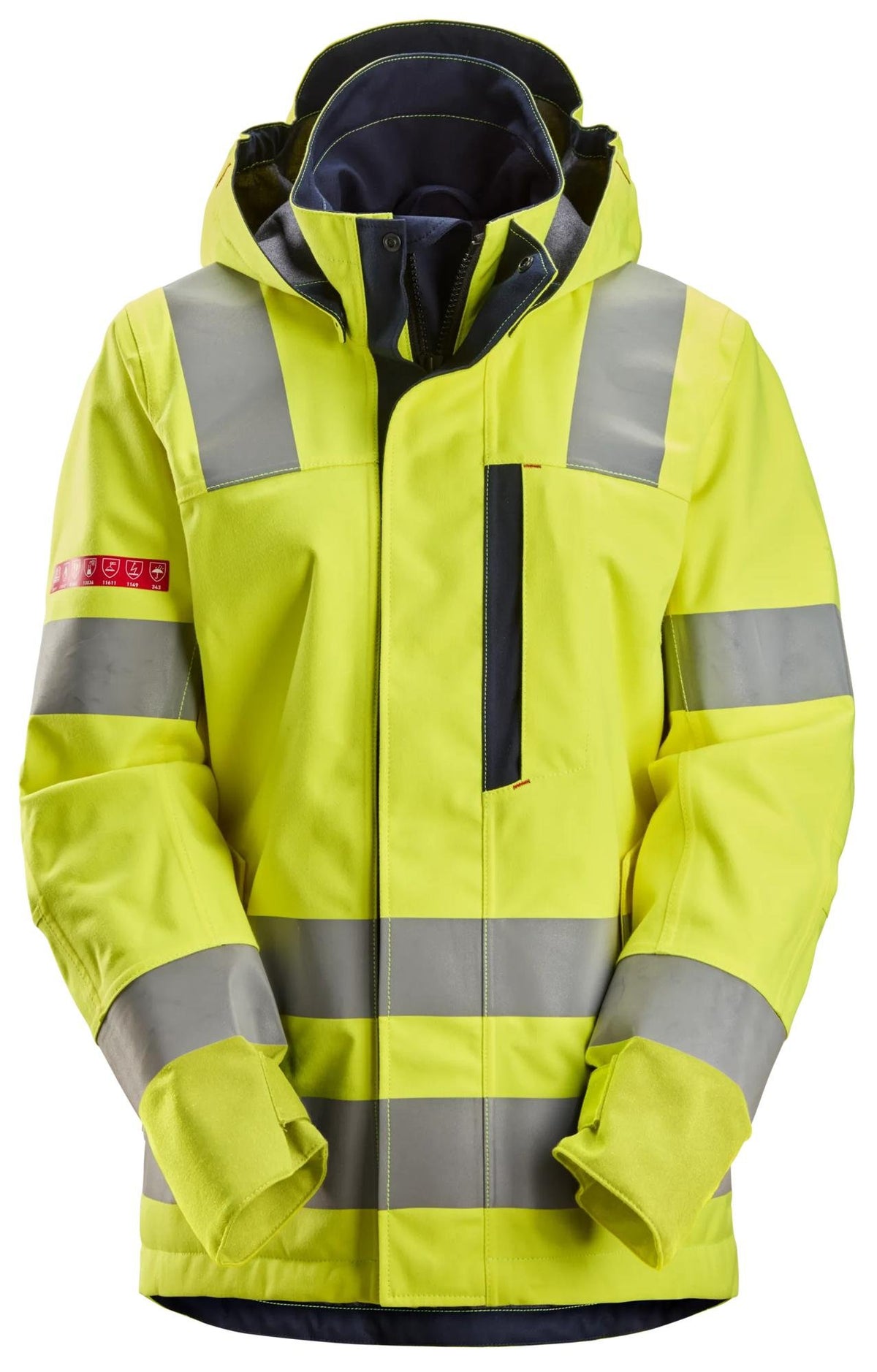 Snickers Workwear ProtecWork, Women's Waterproof Shell Jacket, High-Vis Class 3 in Hi-Vis Yellow/Navy