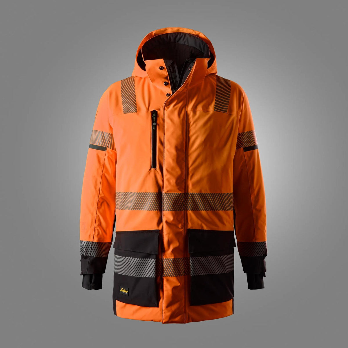 Snickers Workwear High-Vis Class 3 Waterproof Stretch Parka in Hi-Vis Orange/Black