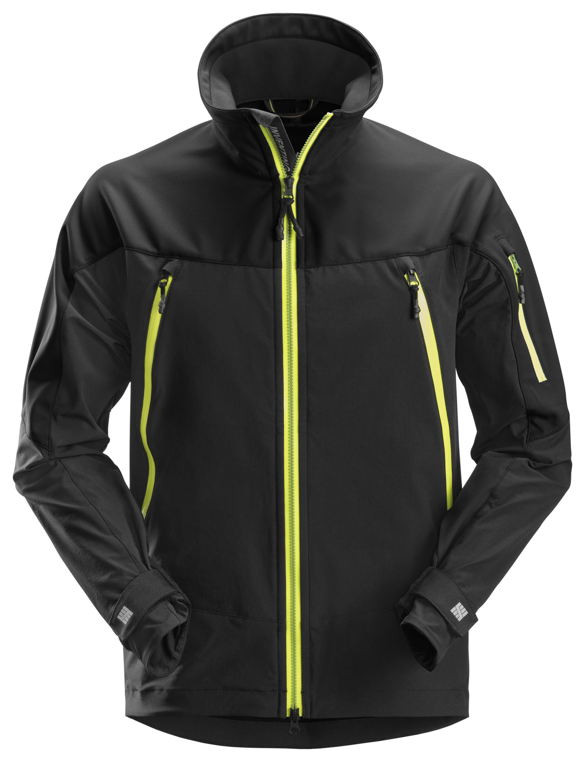 Snickers Workwear FlexiWork, Softshell Stretch Jacket in Black/Neon Yellow