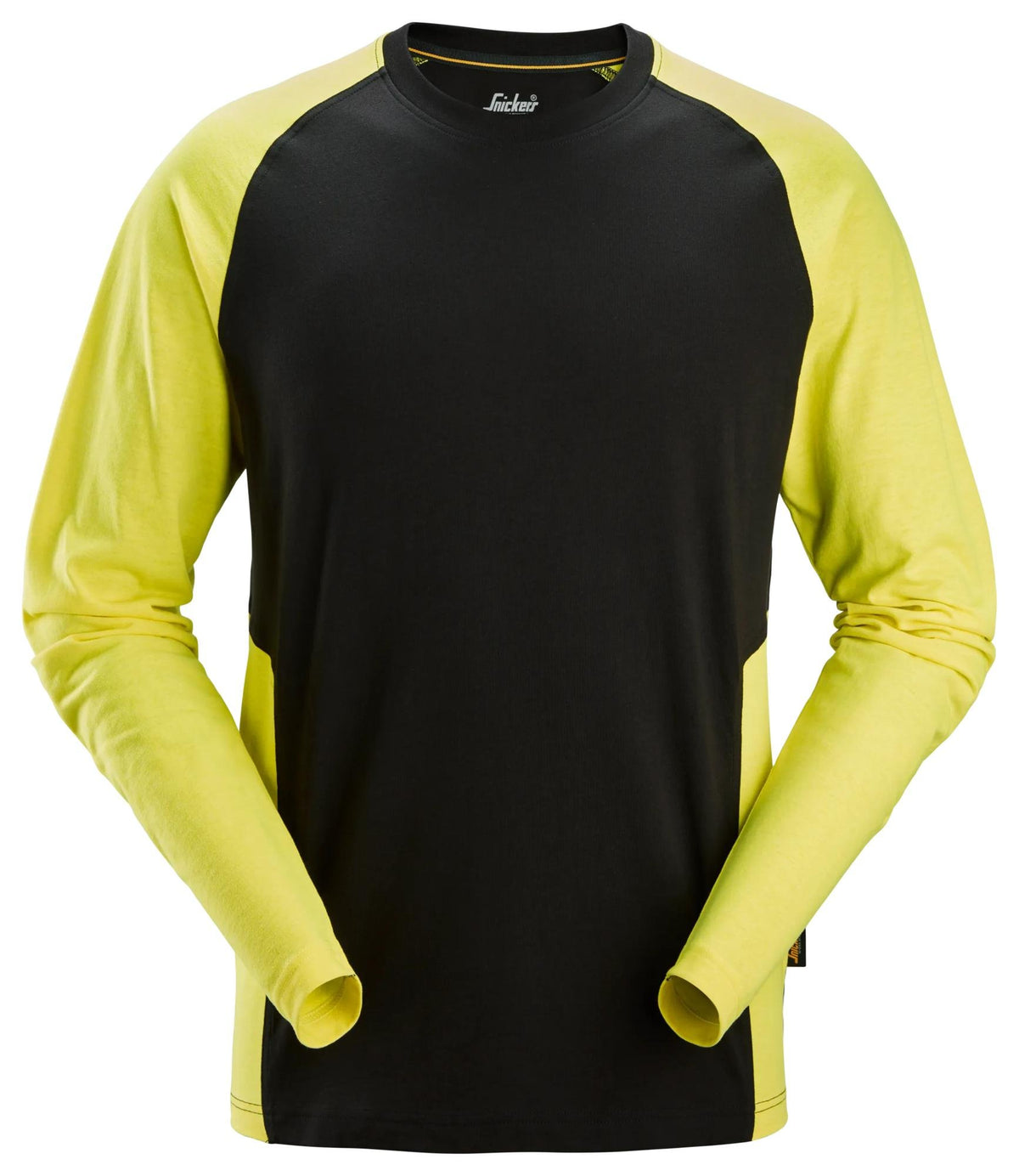 Snickers Workwear Two-Coloured Long Sleeve T-Shirt in Black/Neon Yellow