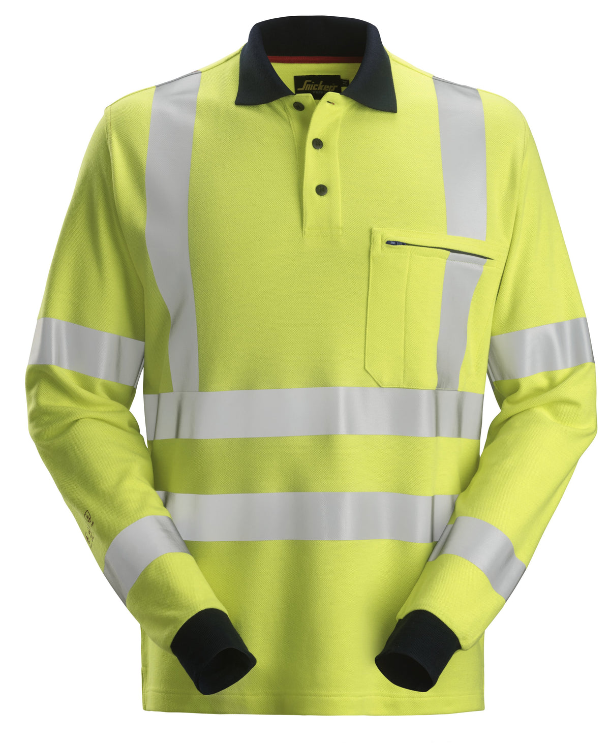 Snickers Workwear ProtecWork, Long Sleeve Polo Shirt, High-Vis Class 3 in Hi-Vis Yellow/Navy