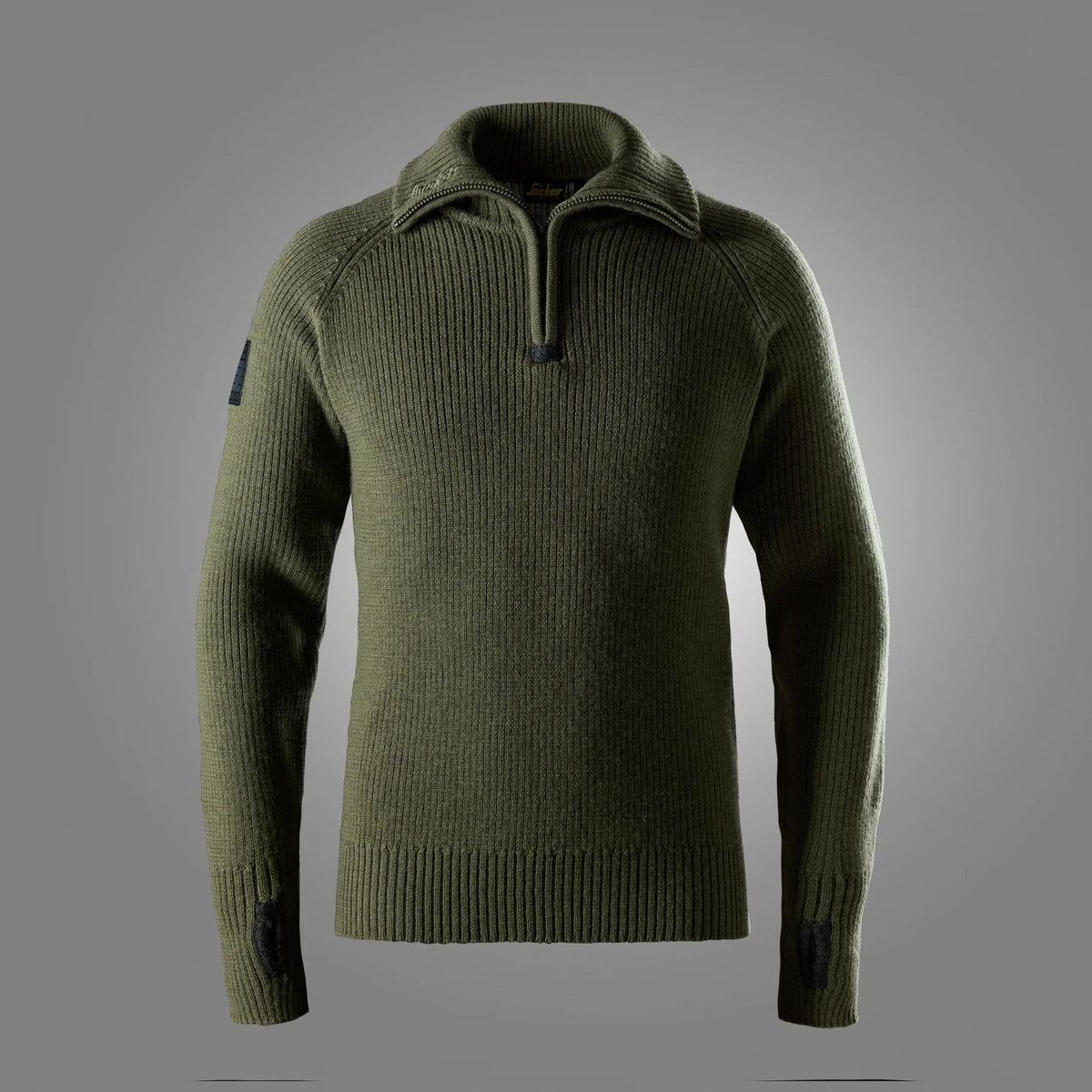 Snickers Workwear AllroundWork, ½-Zip Wool Sweater in Khaki Green