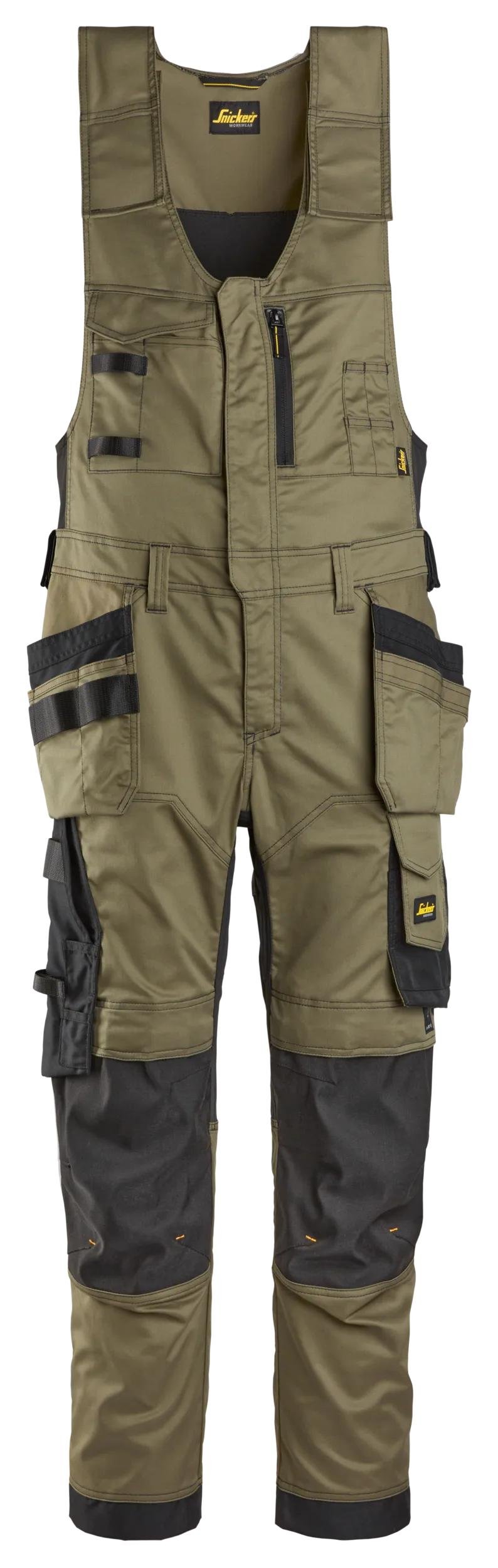 Snickers Workwear AllroundWork, Stretch One-piece Trousers Holster Pockets in Khaki Green/Black