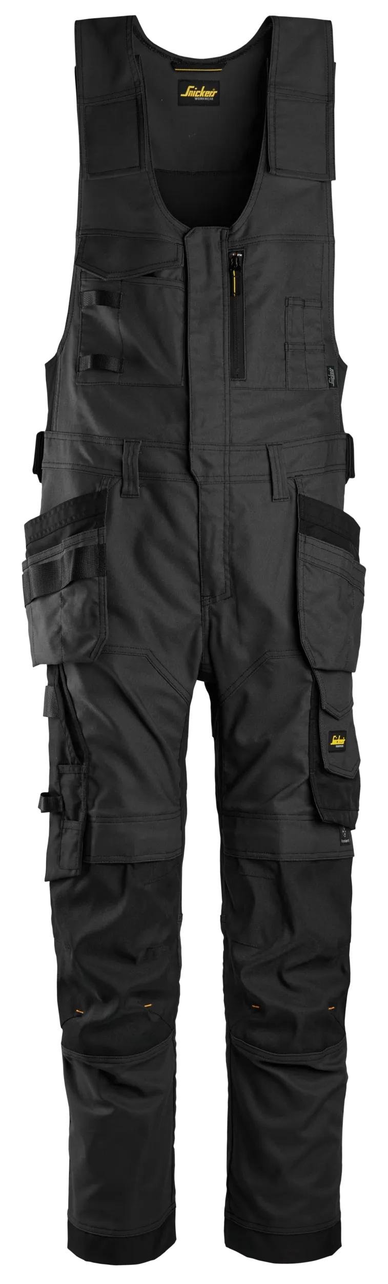 Snickers Workwear AllroundWork, Canvas Stretch One-piece Trousers Holster Pockets in Black/Black