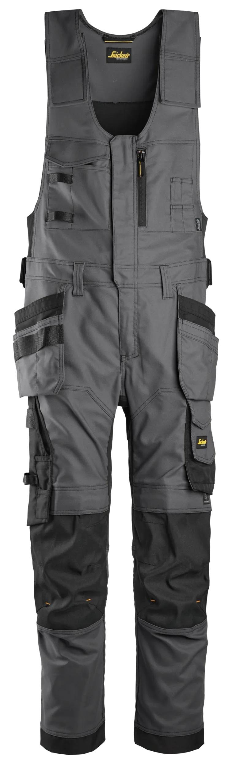 Snickers Workwear AllroundWork, Canvas Stretch One-piece Trousers Holster Pockets in Steel Grey/Black