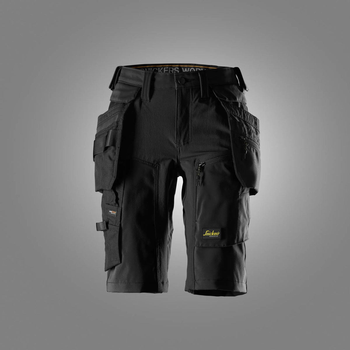 Snickers Workwear AllroundWork, Women's Stretch Shorts Holster Pockets in Black/Black