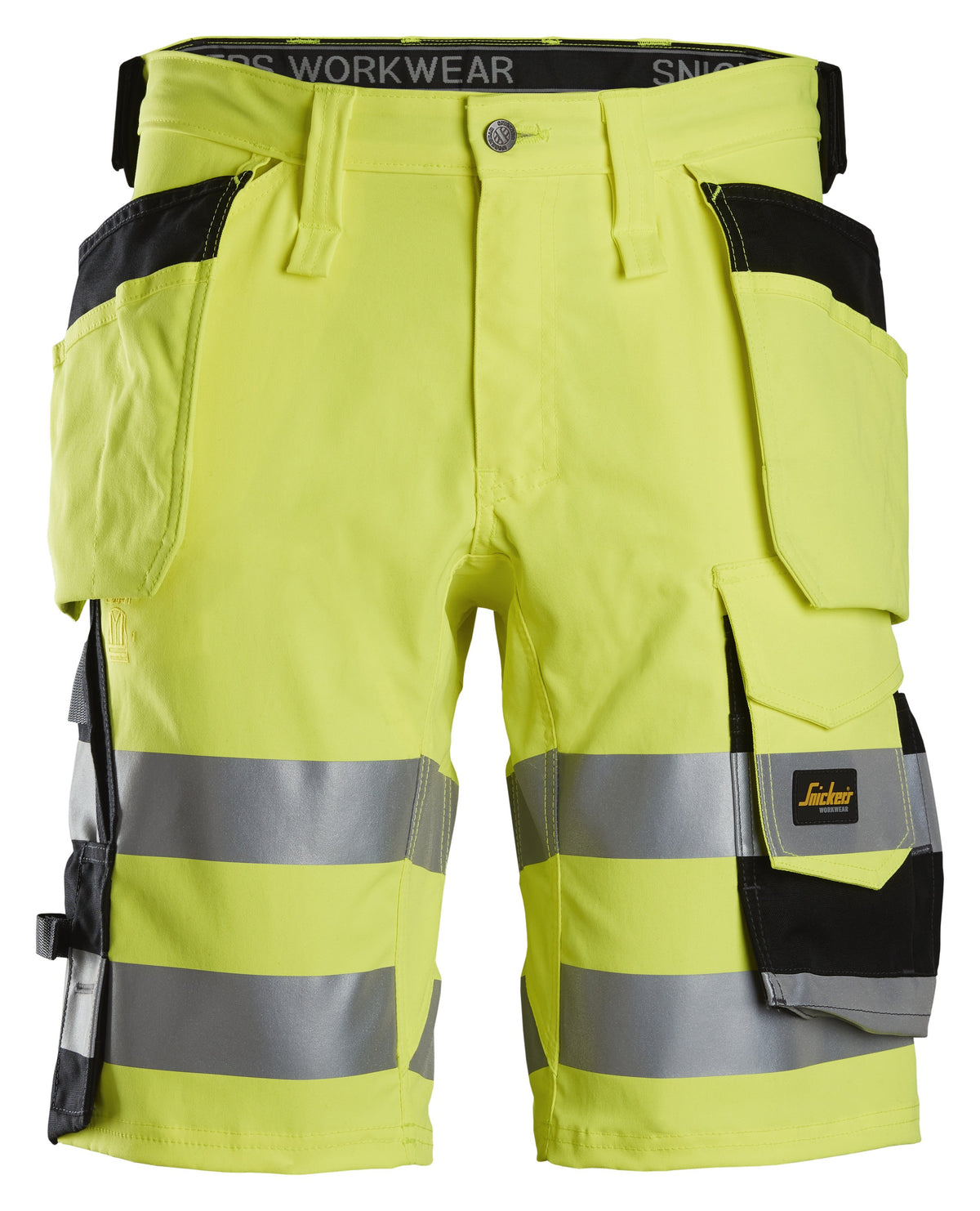Snickers Workwear High-Vis Class 1, Stretch Shorts Holster Pockets in Hi-Vis Yellow/Black