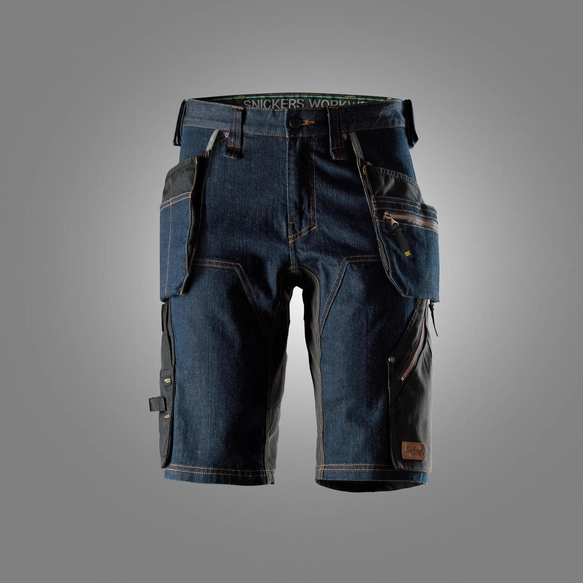 Snickers Workwear FlexiWork, Denim Shorts Holster Pockets in Denim/Black