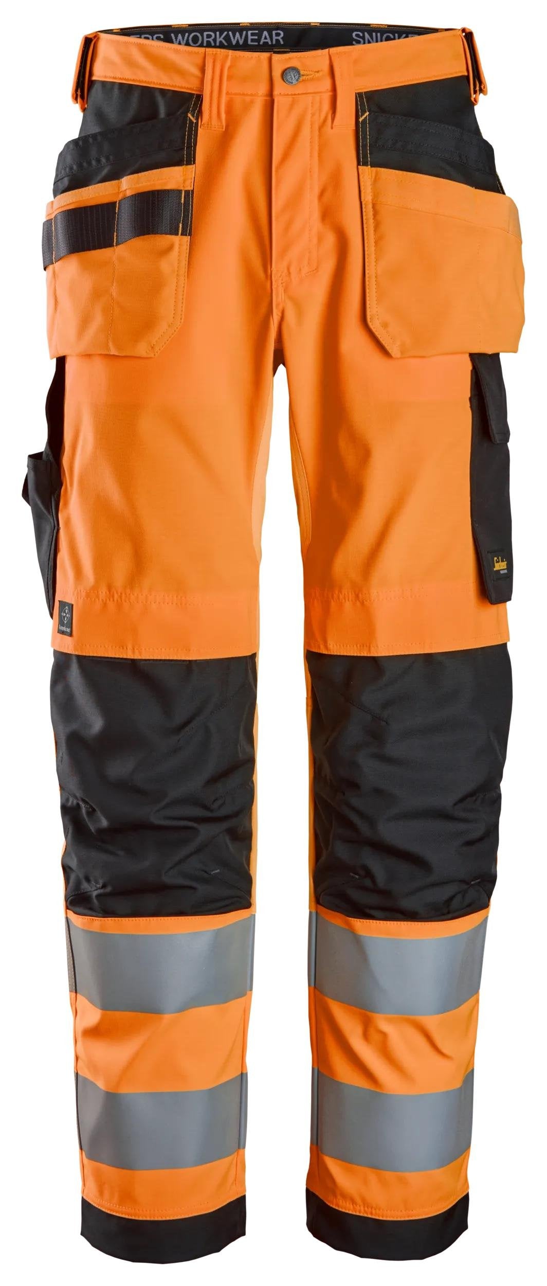 Snickers Workwear High-Vis Class 2, Trousers Holster Pockets in Hi-Vis Orange/Black
