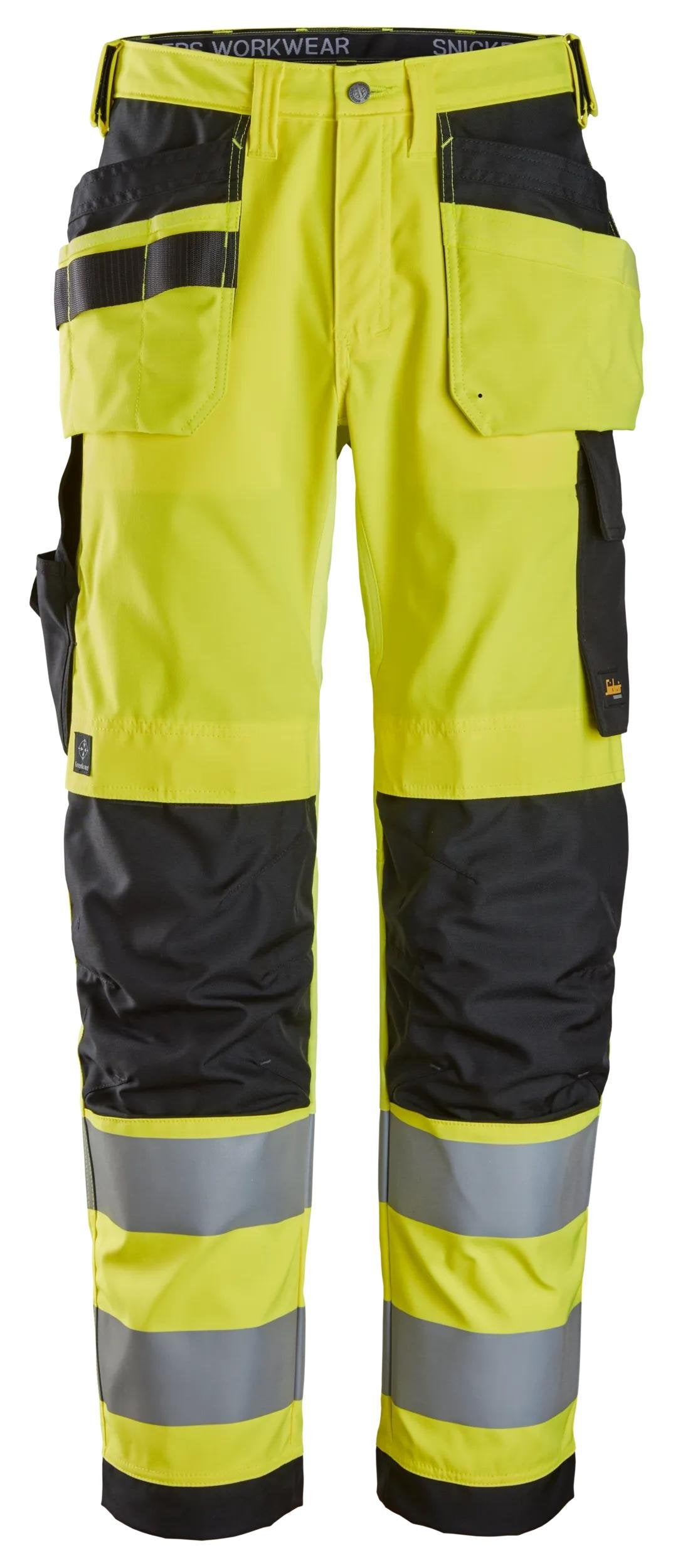 Snickers Workwear High-Vis Class 2, Trousers Holster Pockets in Hi-Vis Yellow/Black