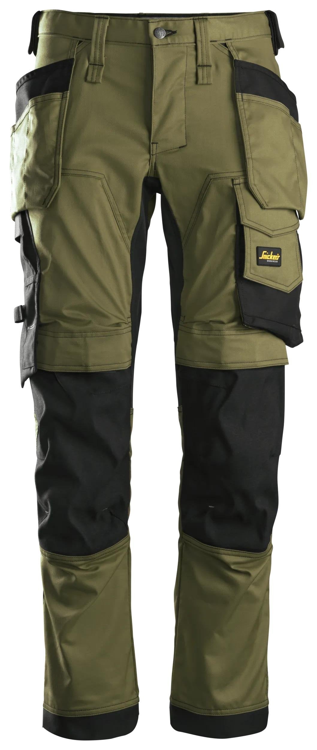 Snickers Workwear AllroundWork, Stretch Trousers Holster Pockets in Khaki Green/Black