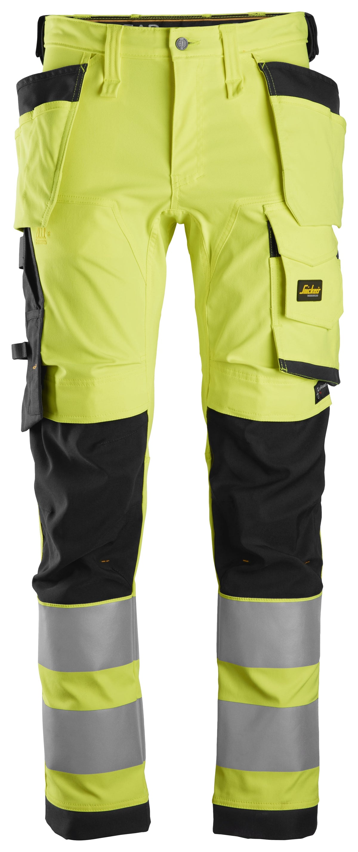 Snickers Workwear High-Vis Class 2, Stretch Trousers Holster Pockets in Hi-Vis Yellow/Black