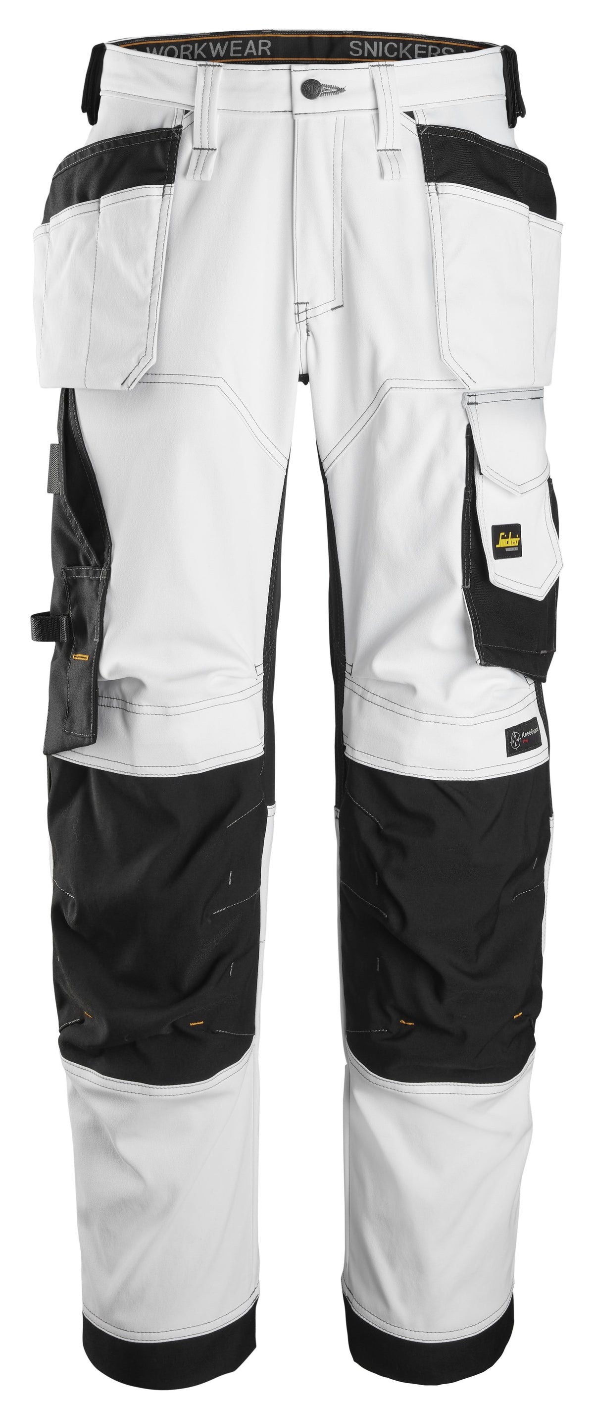 Snickers Workwear AllroundWork, Stretch Loose Fit Work Trousers Holster Pockets in White/Black
