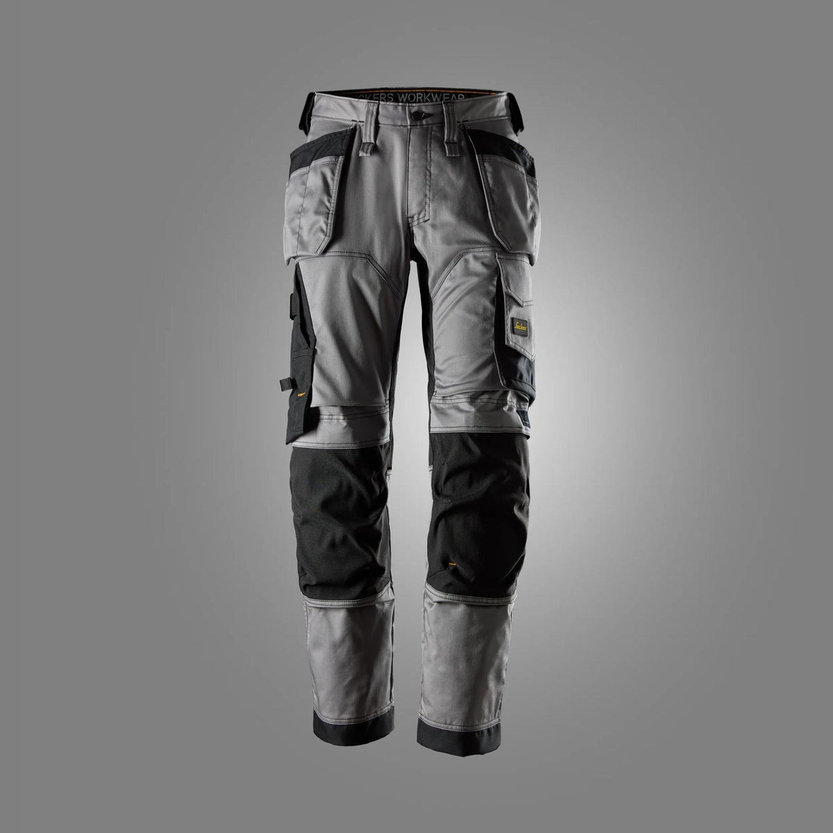 Snickers Workwear AllroundWork, Stretch Loose Fit Work Trousers Holster Pockets in Grey/Black