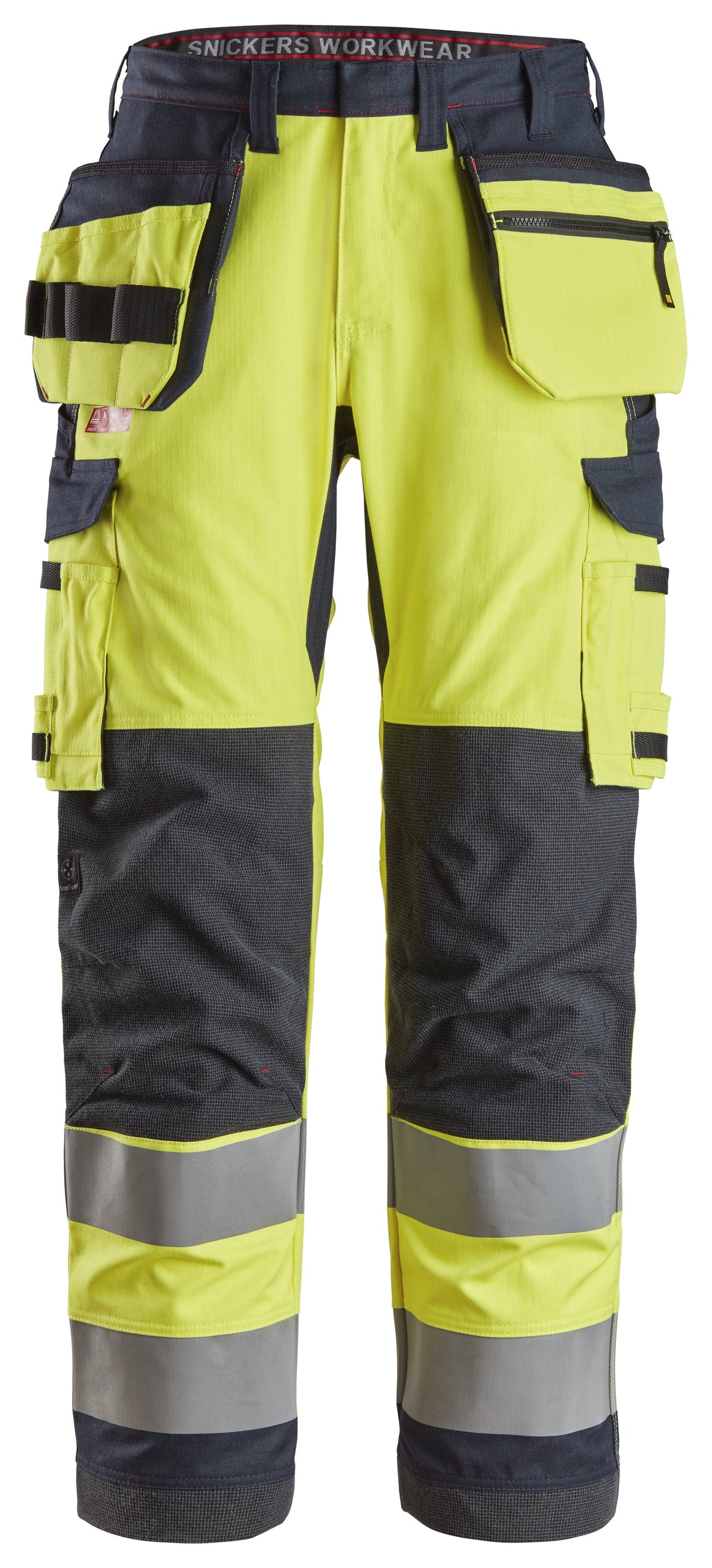 Snickers Workwear ProtecWork, Work Trousers Holster Pockets Equal Leg Pockets, High-Vis Class 2 in Hi-Vis Yellow/Navy