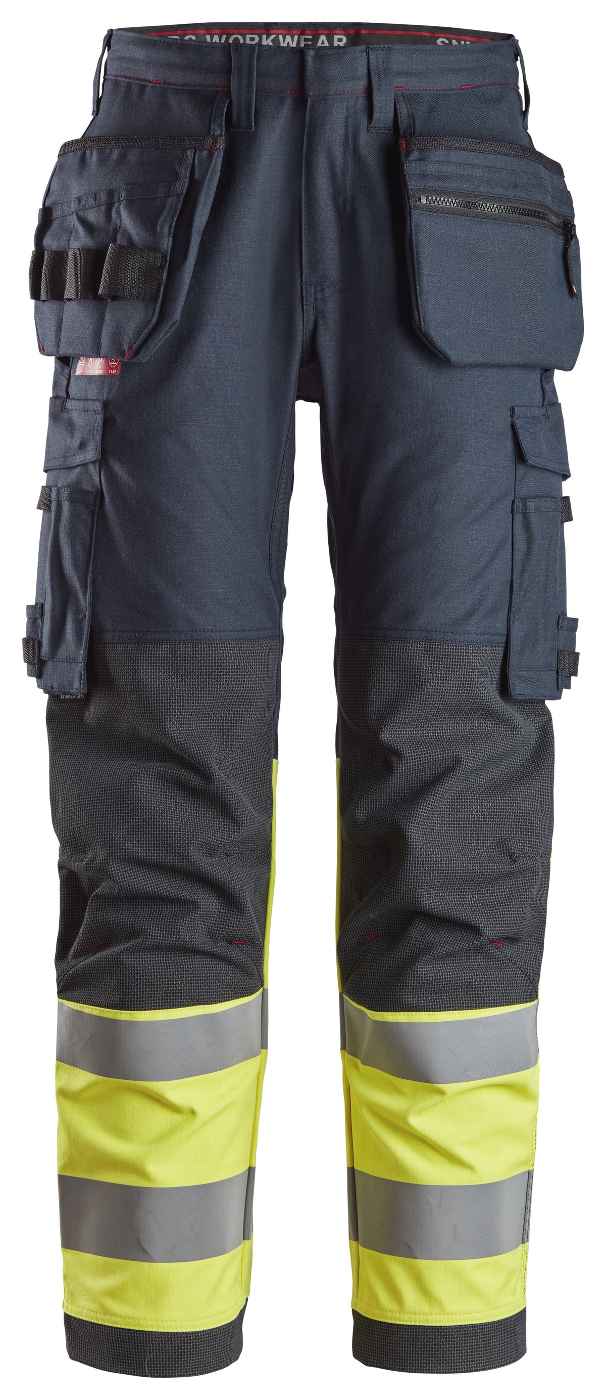 Snickers Workwear ProtecWork, Work Trousers Holster Pockets High-Vis Class 1 in Navy/Hi-Vis Yellow