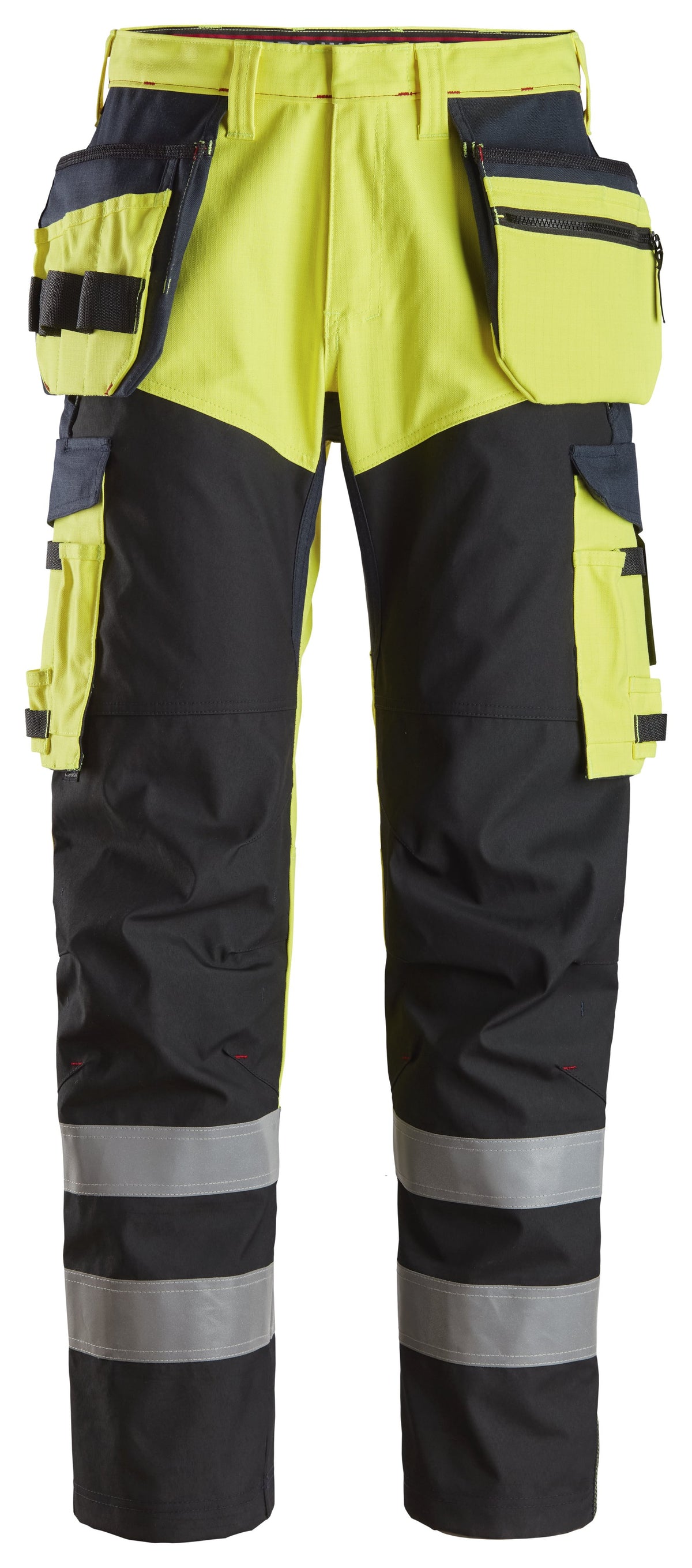 Snickers Workwear ProtecWork, Trousers Reinforced, Holster Pockets, High-Vis Class 1 in Hi-Vis Yellow/Navy