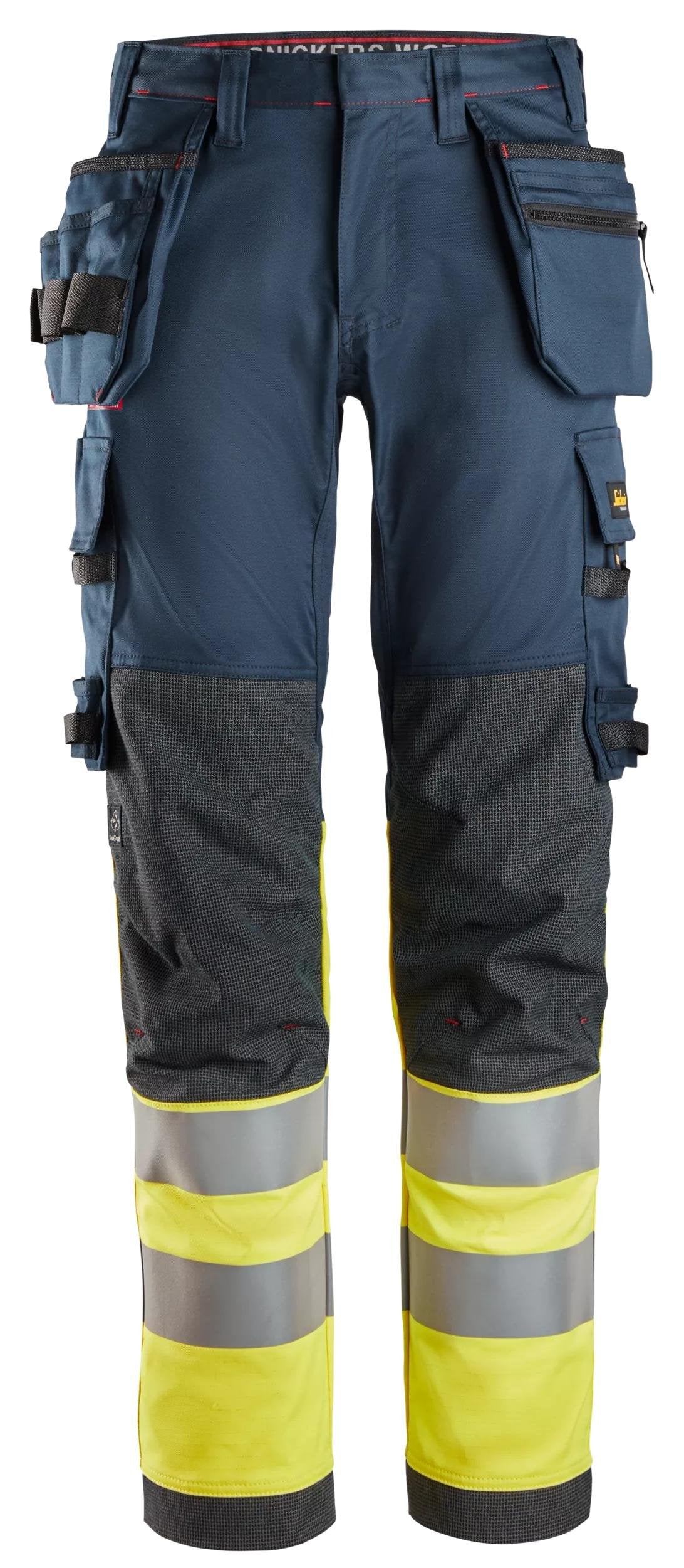 Snickers Workwear ProtecWork, Stretch Work Trousers Holster Pockets, High-Vis Class 1 in Navy/Hi-Vis Yellow