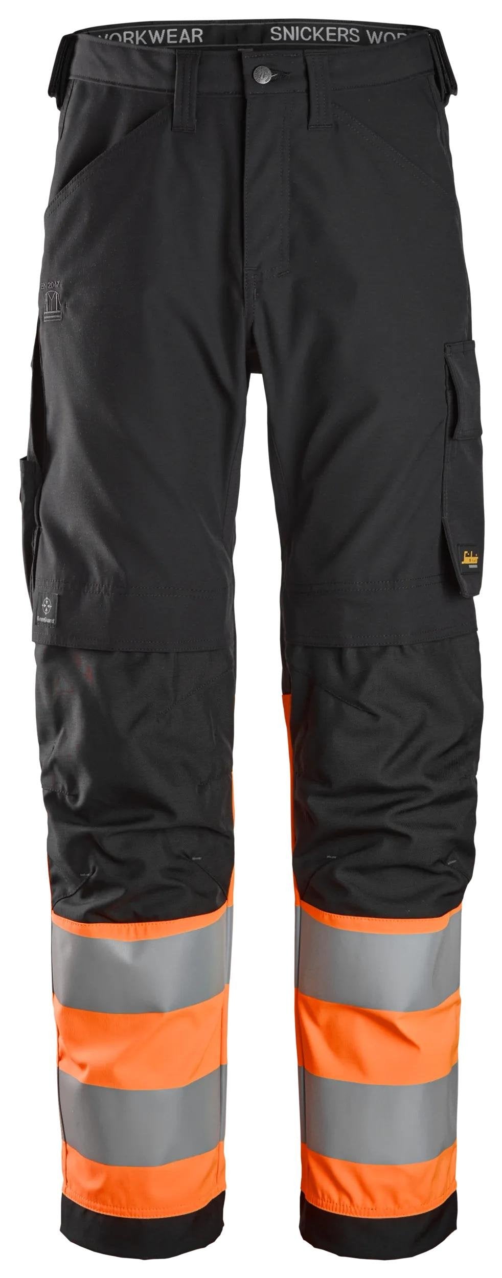 Snickers Workwear High-Vis Class 1, Trousers in Black/Hi-Vis Orange