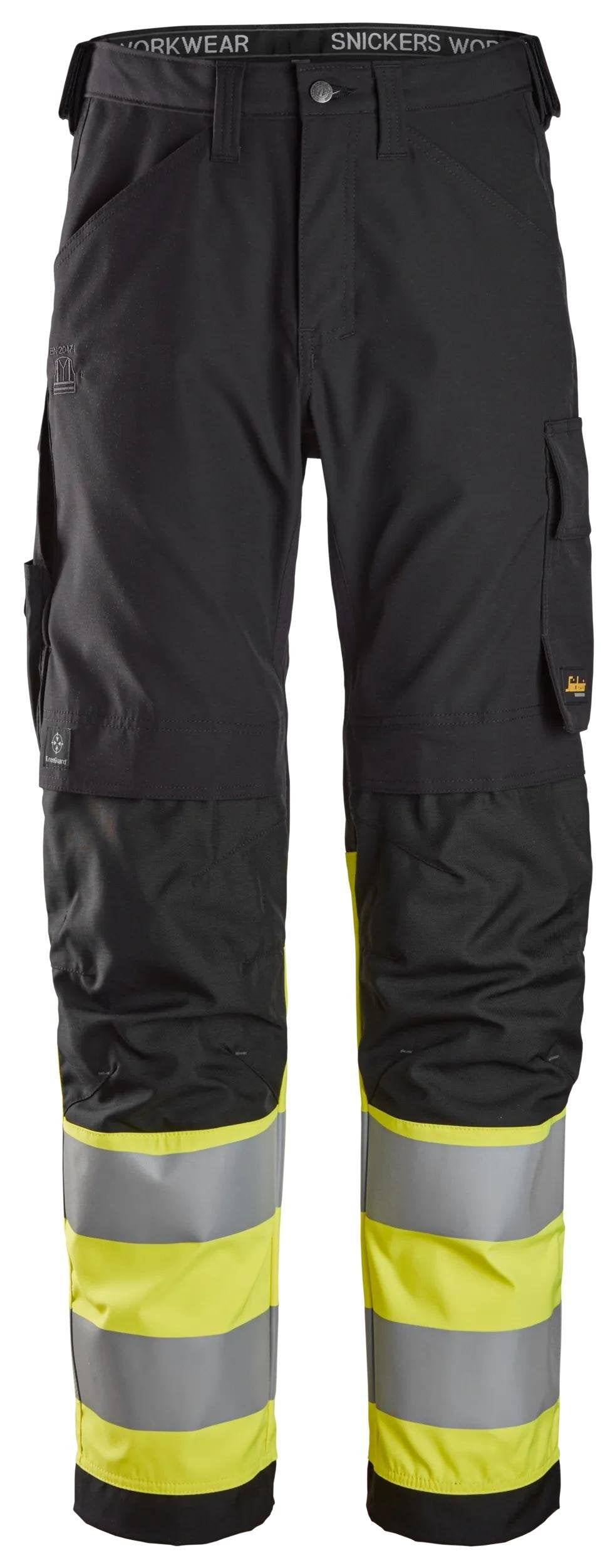 Snickers Workwear High-Vis Class 1, Trousers in Black/Hi-Vis Yellow