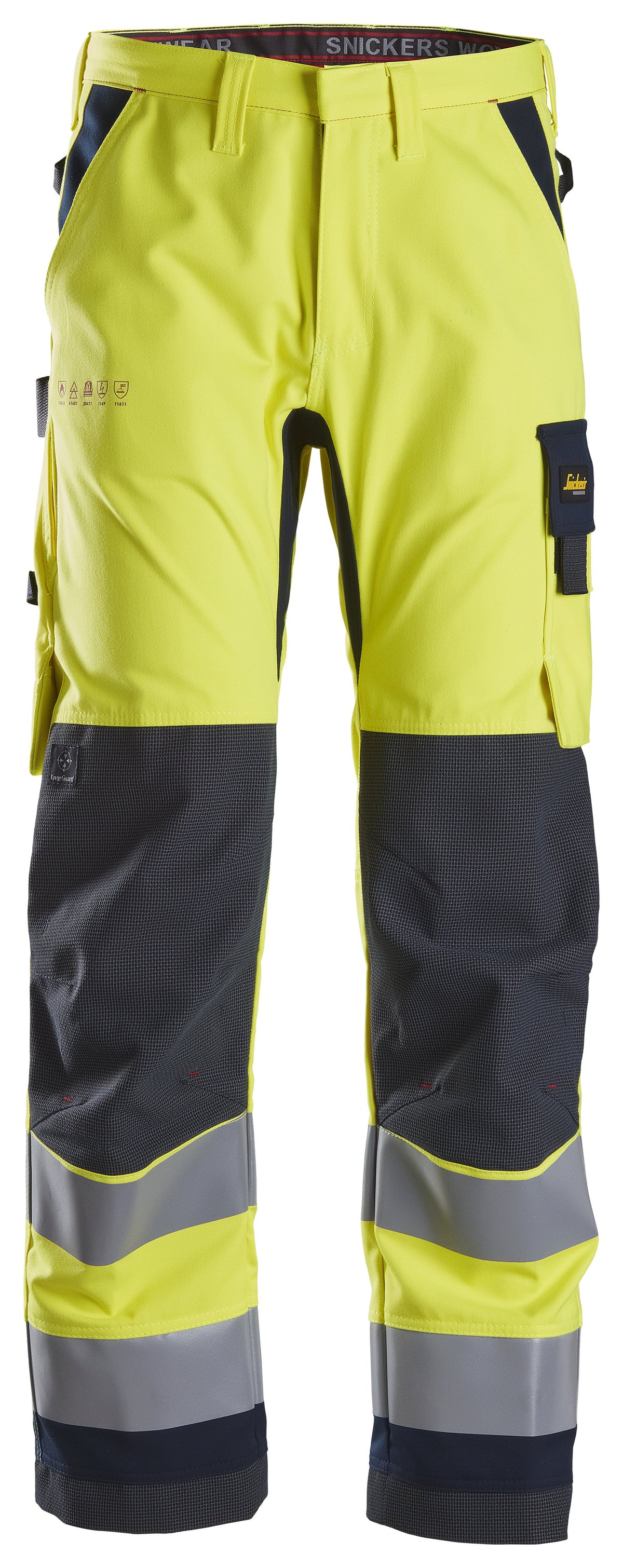 Snickers Workwear ProtecWork, Work Trousers, High-Vis Class 2 in Hi-Vis Yellow/Navy