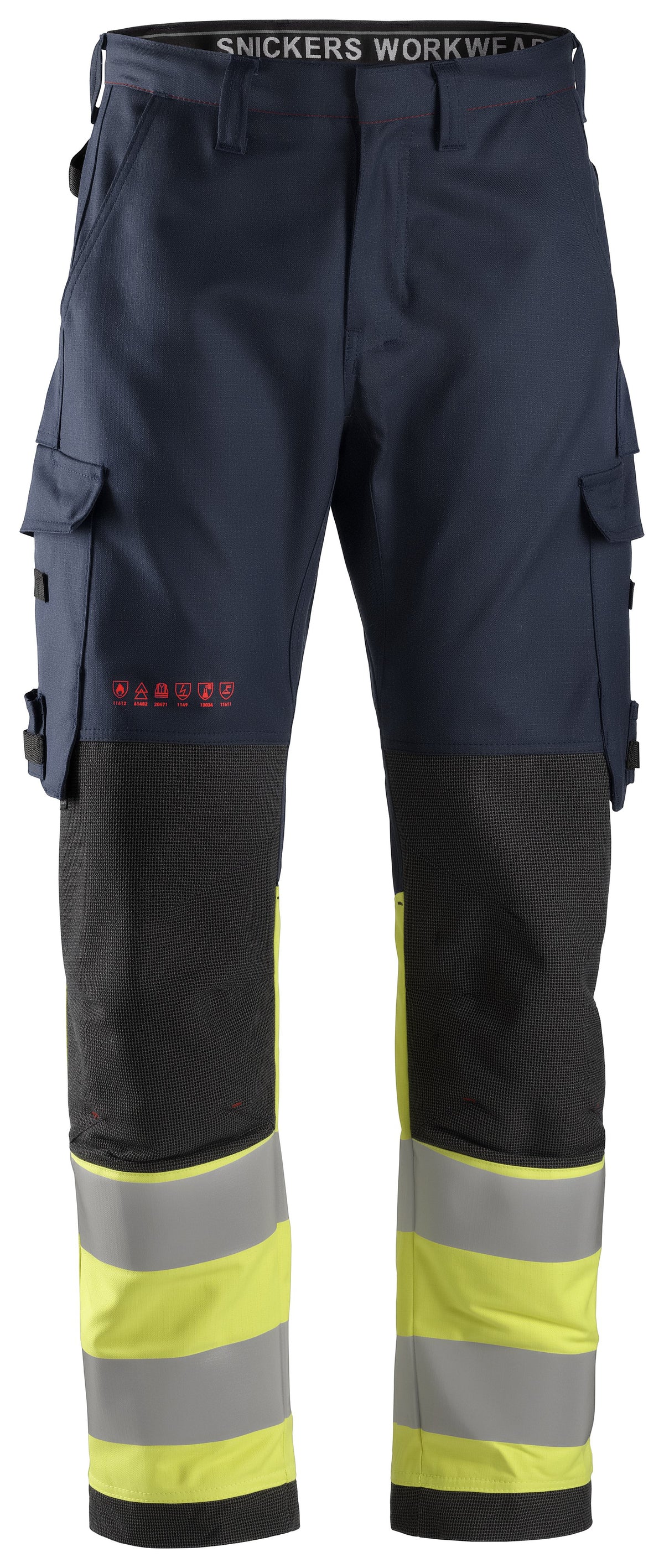 Snickers Workwear ProtecWork, Work Trousers, High-Vis Class 1 in Navy/Hi-Vis Yellow
