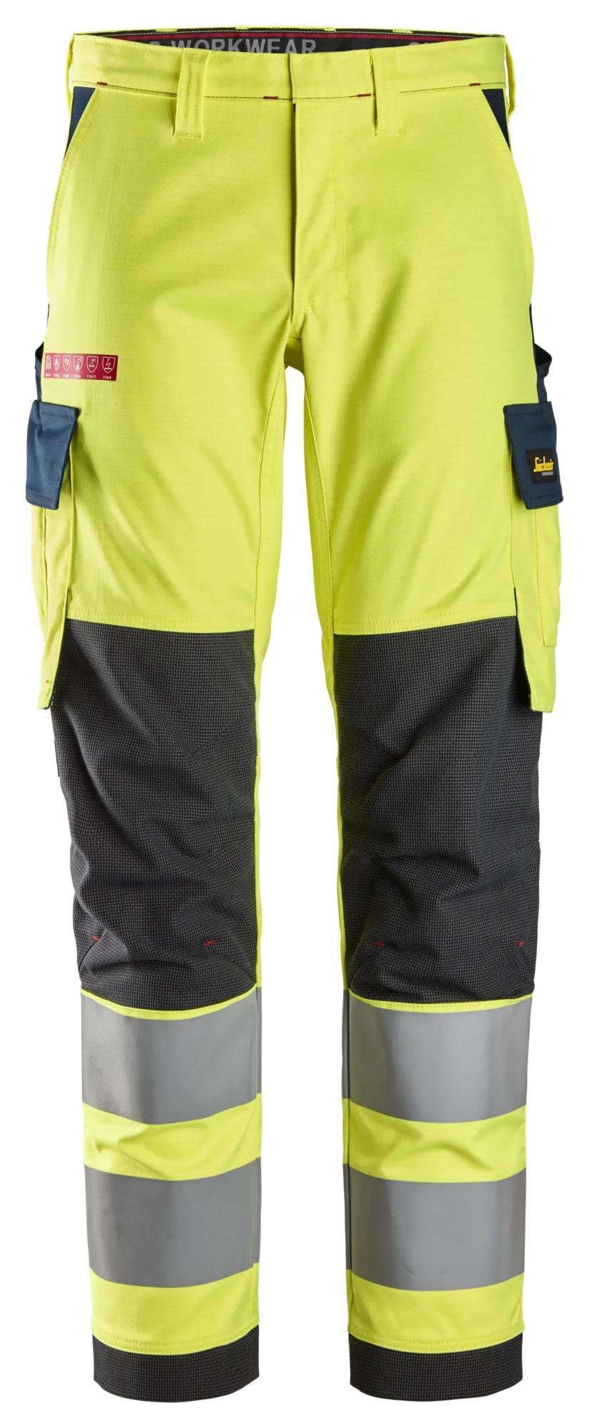 Snickers Workwear ProtecWork, Stretch Work Trousers, High-Vis Class 2 in Hi-Vis Yellow/Navy