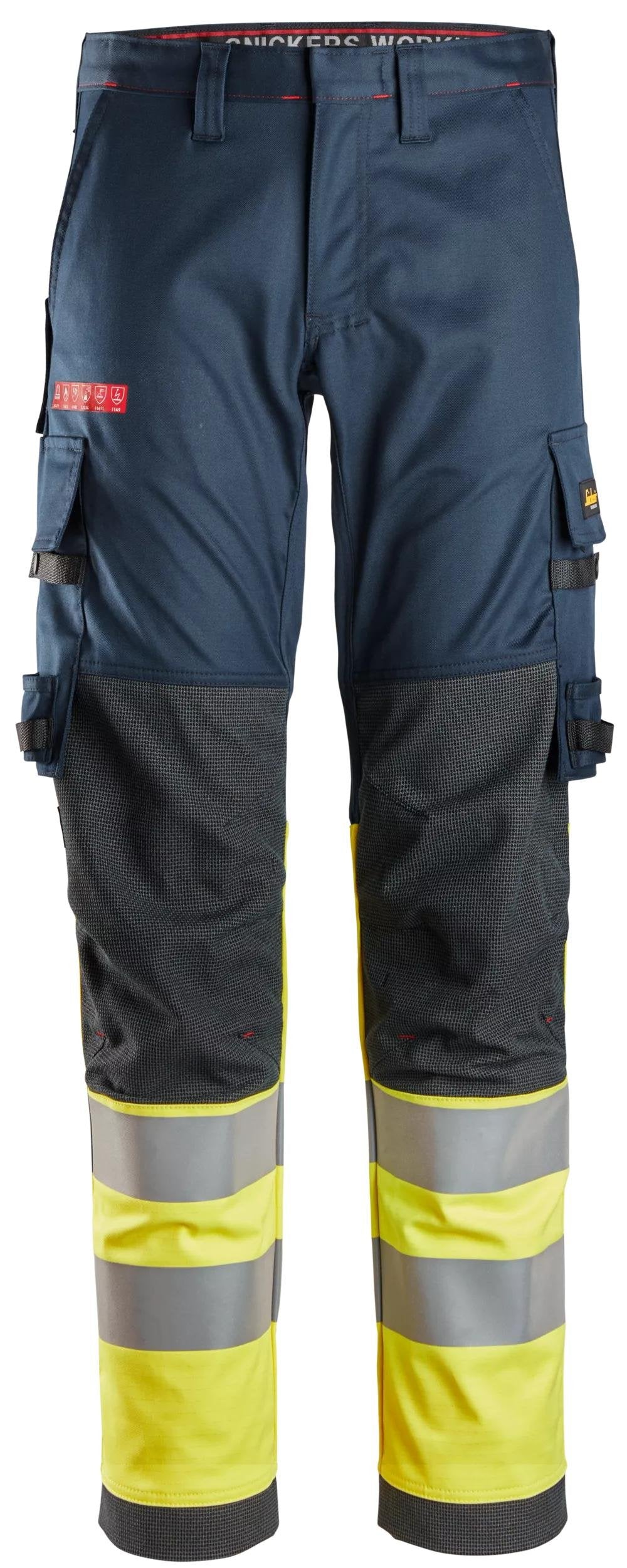 Snickers Workwear ProtecWork, Stretch Work Trousers, High-Vis Class 1 in Navy/Hi-Vis Yellow