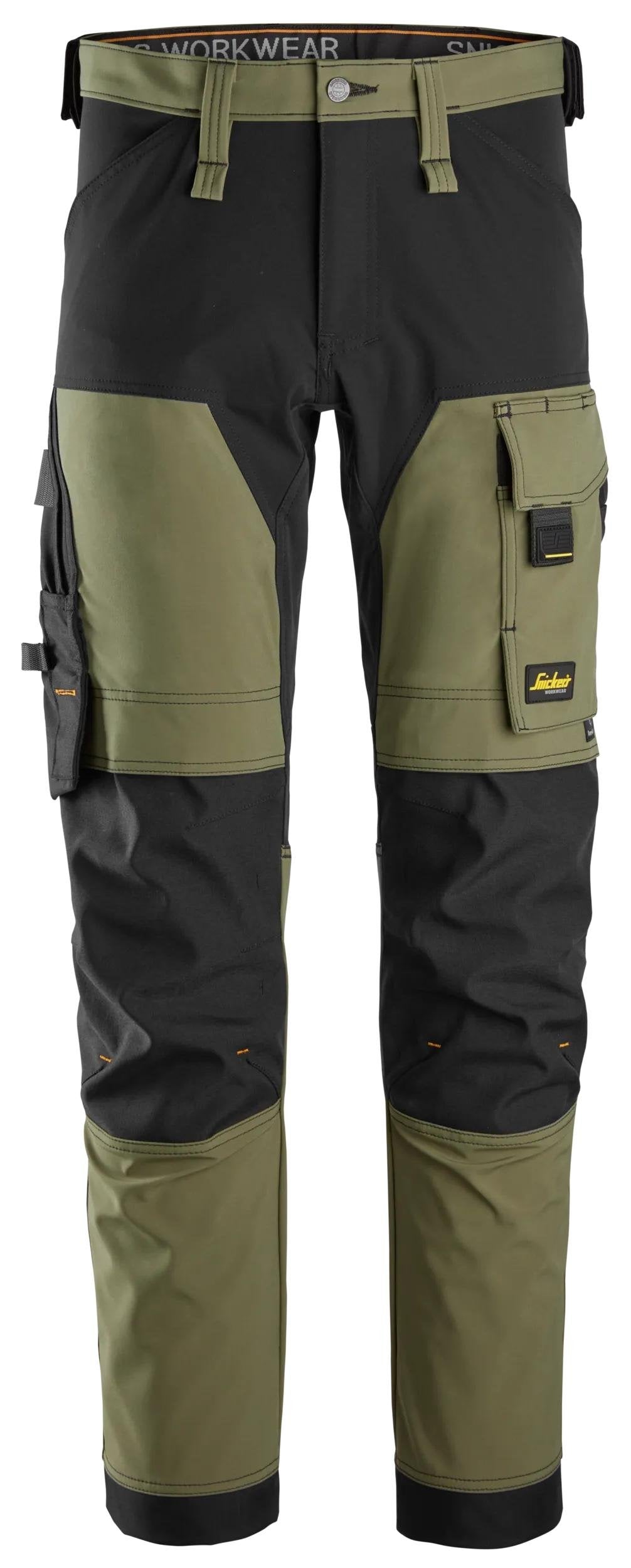 Snickers Workwear AllroundWork, 4-way Stretch Trousers in Khaki Green/Black