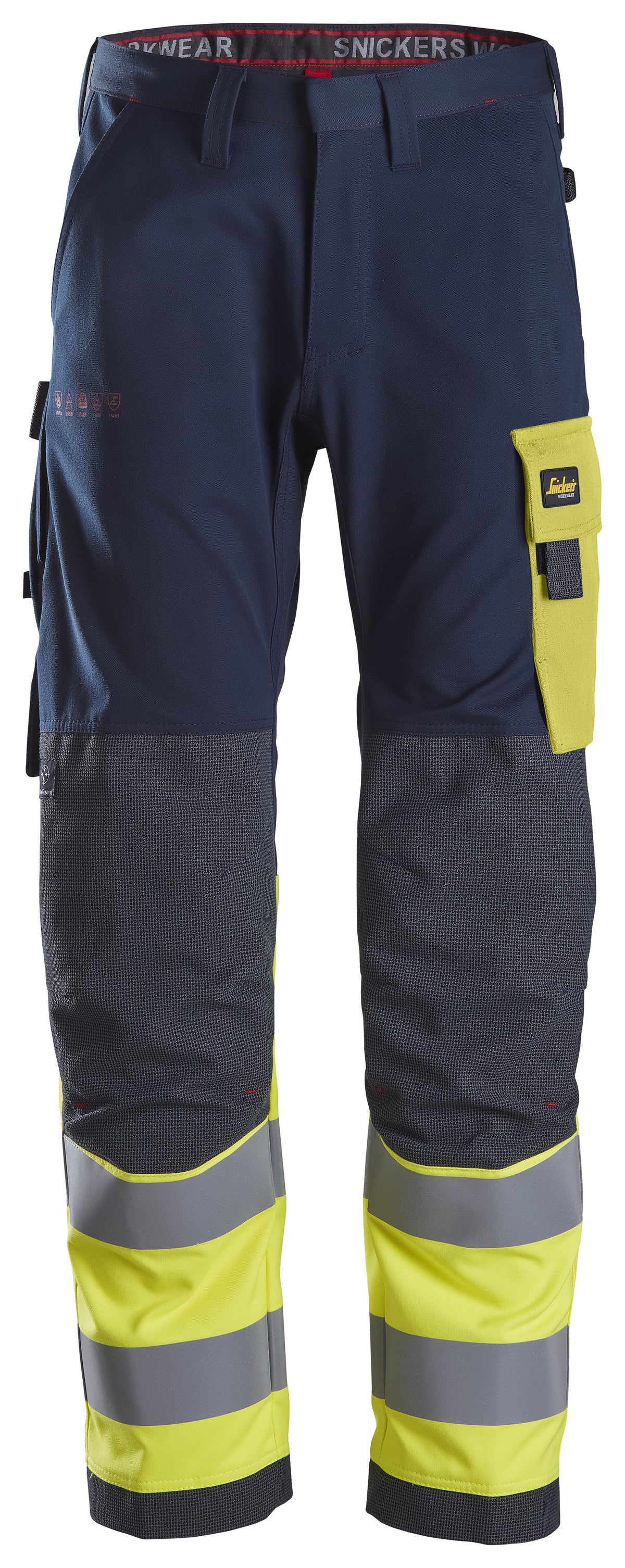 Snickers Workwear ProtecWork, Work Trousers, High-Vis Class 1 in Navy/Hi-Vis Yellow