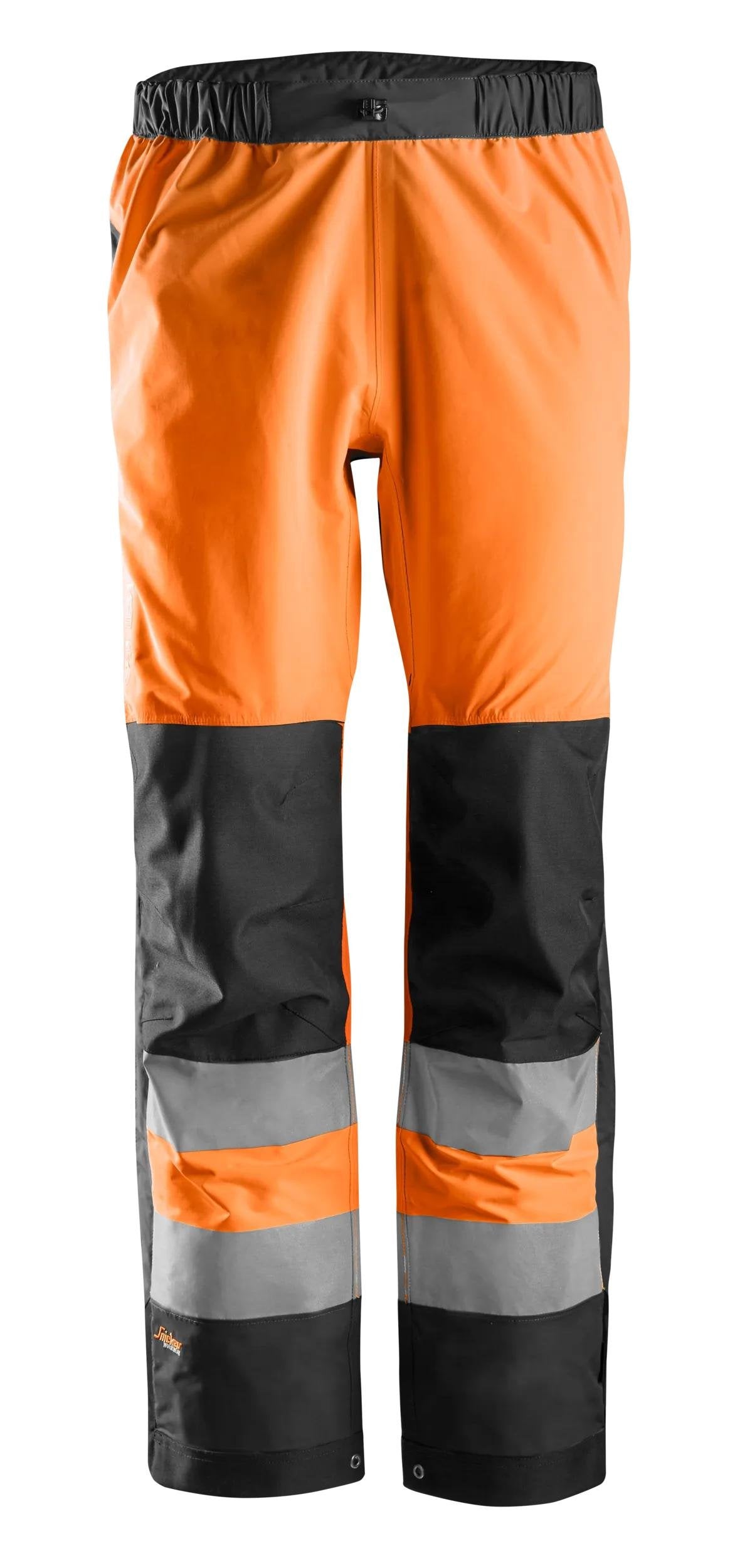 Snickers Workwear High-Vis Class 2, Waterproof Shell Trousers in Hi-Vis Orange/Black