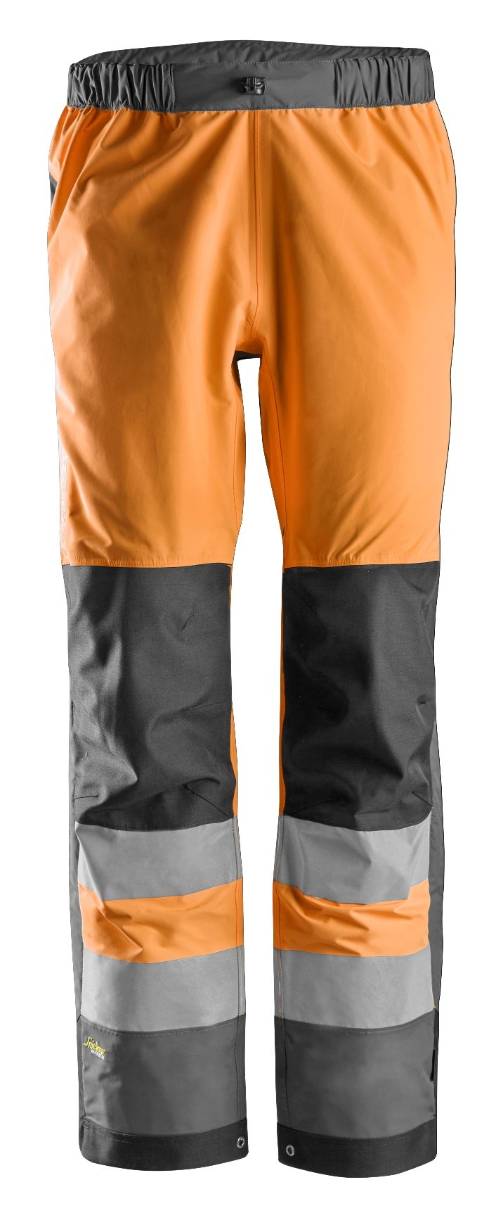 Snickers Workwear High-Vis Class 2, Waterproof Shell Trousers in Hi-Vis Orange/Steel Grey