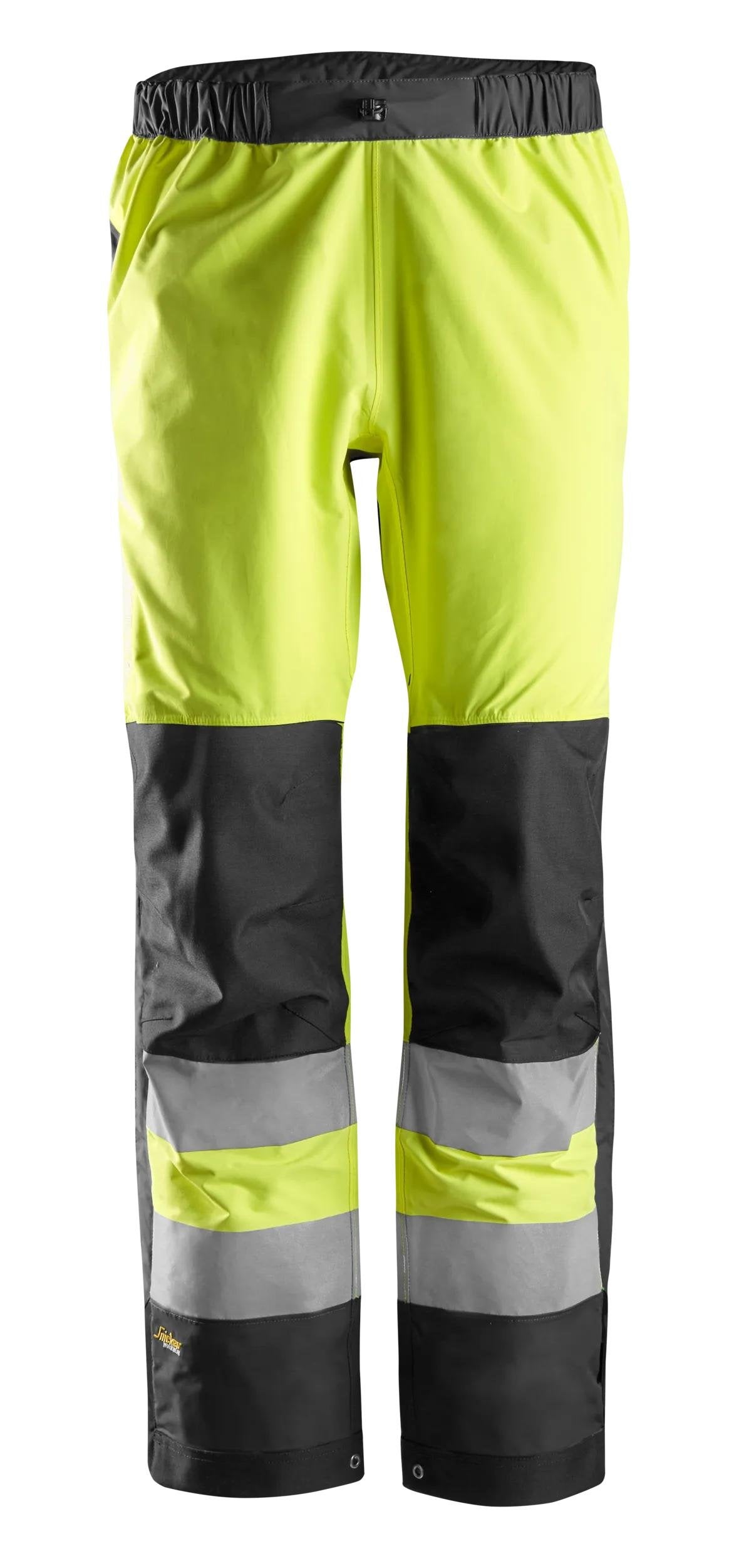 Snickers Workwear High-Vis Class 2, Waterproof Shell Trousers in Hi-Vis Yellow/Black