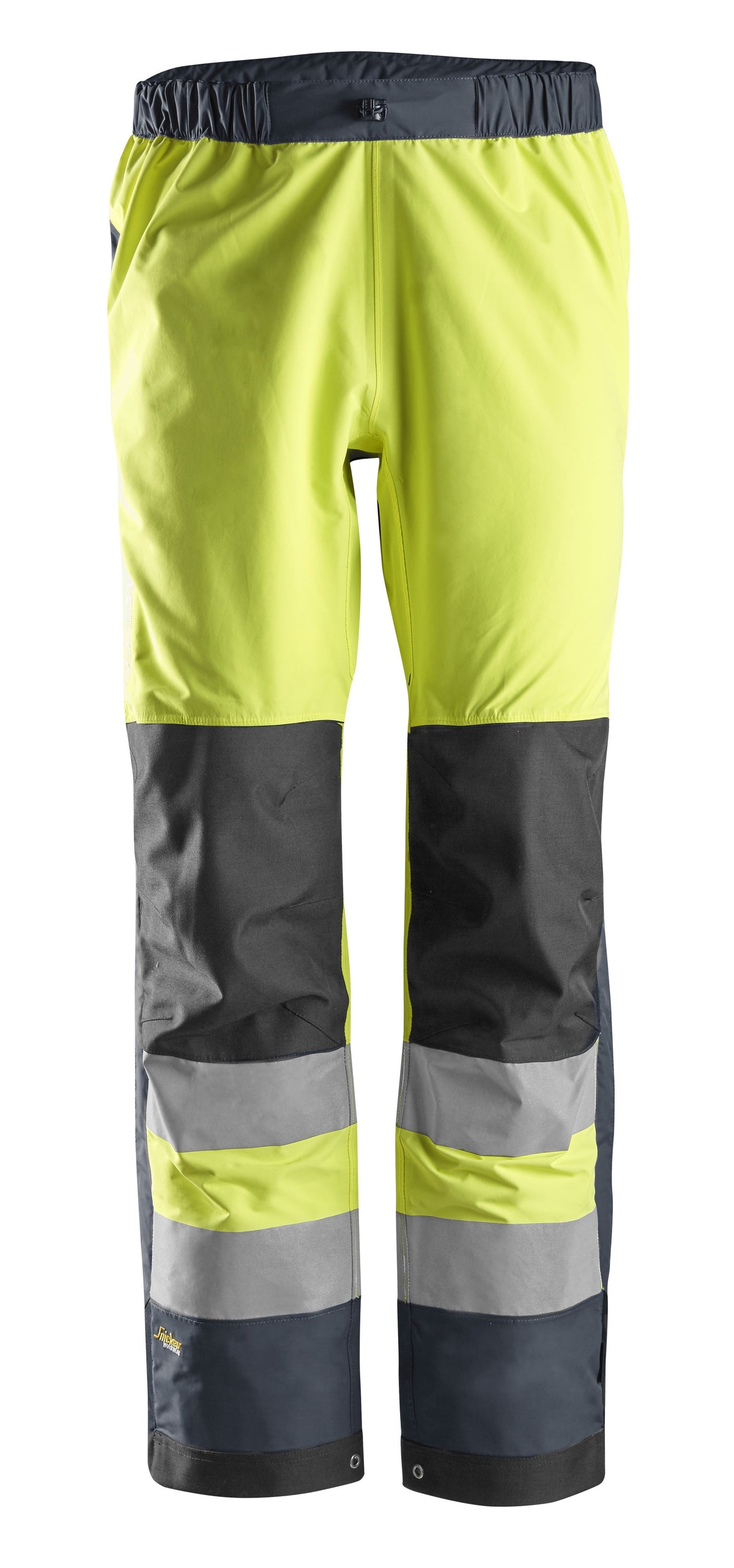 Snickers Workwear High-Vis Class 2, Waterproof Shell Trousers in Hi-Vis Yellow/Navy