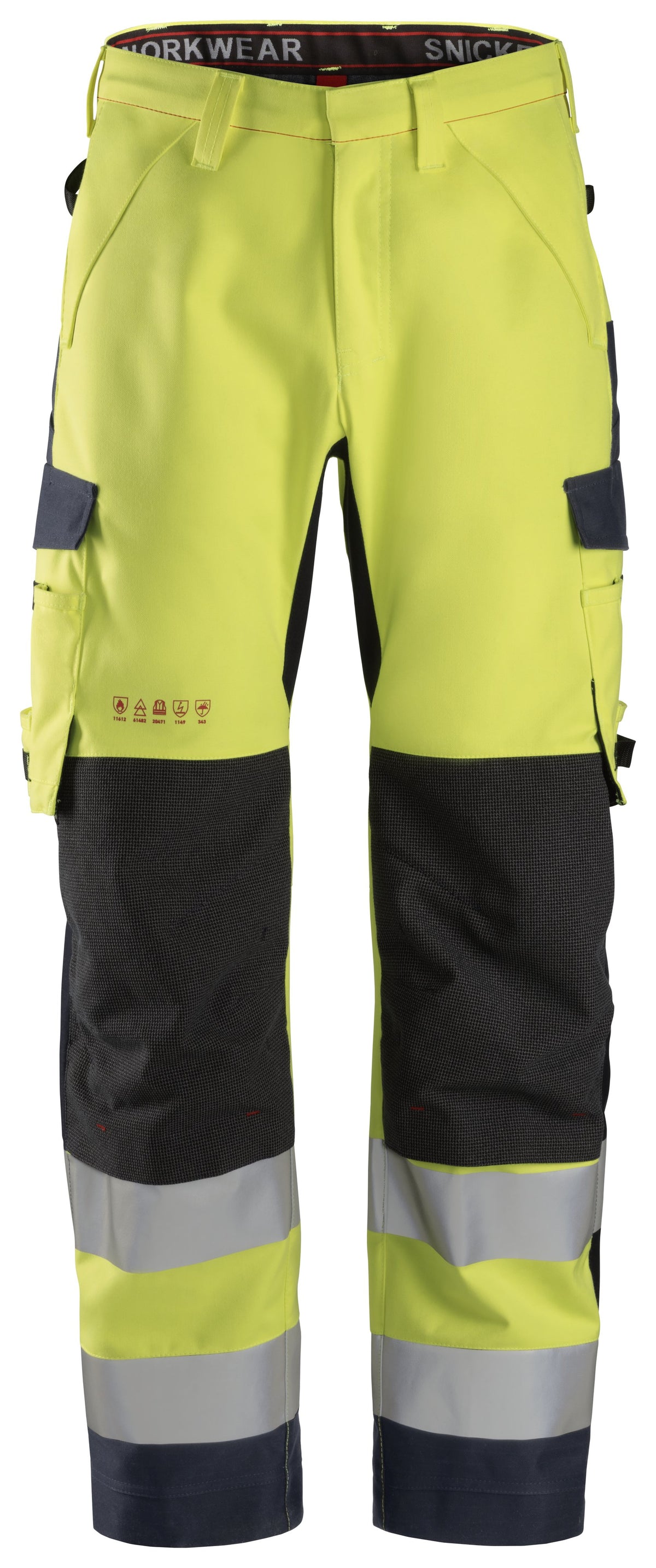 Snickers Workwear ProtecWork, Waterproof Shell Trousers, High-Vis Class 2 in Hi-Vis Yellow/Navy